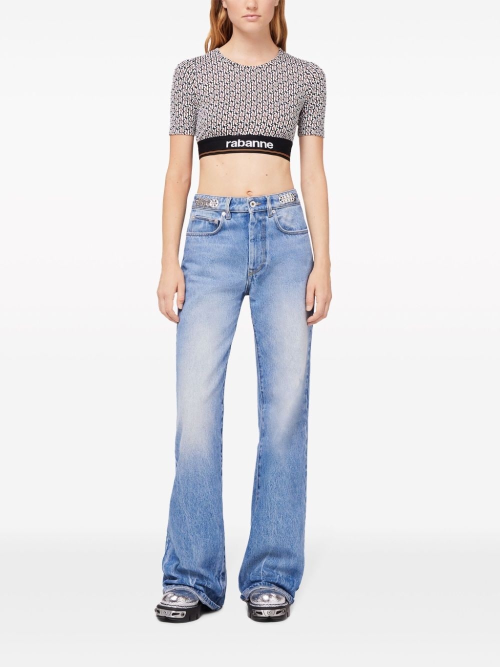 monogram-print cropped T-shirt - 2
