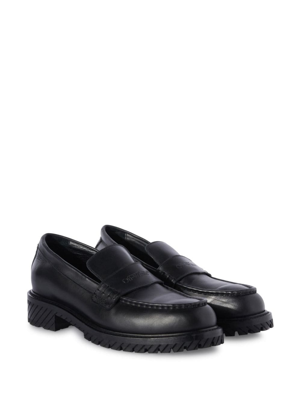 Military logo-debossed leather loafers - 2