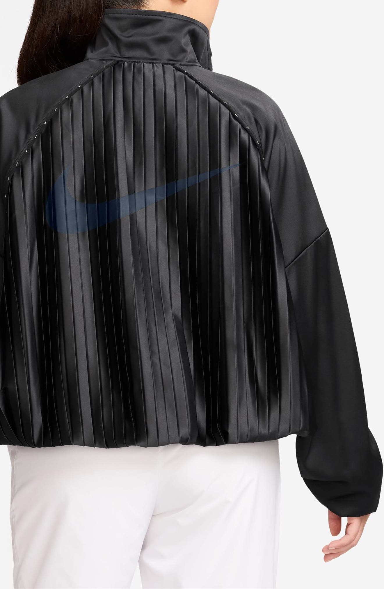 Nike Pleated Satin Track Jacket in Black/Black at Nordstrom - 2