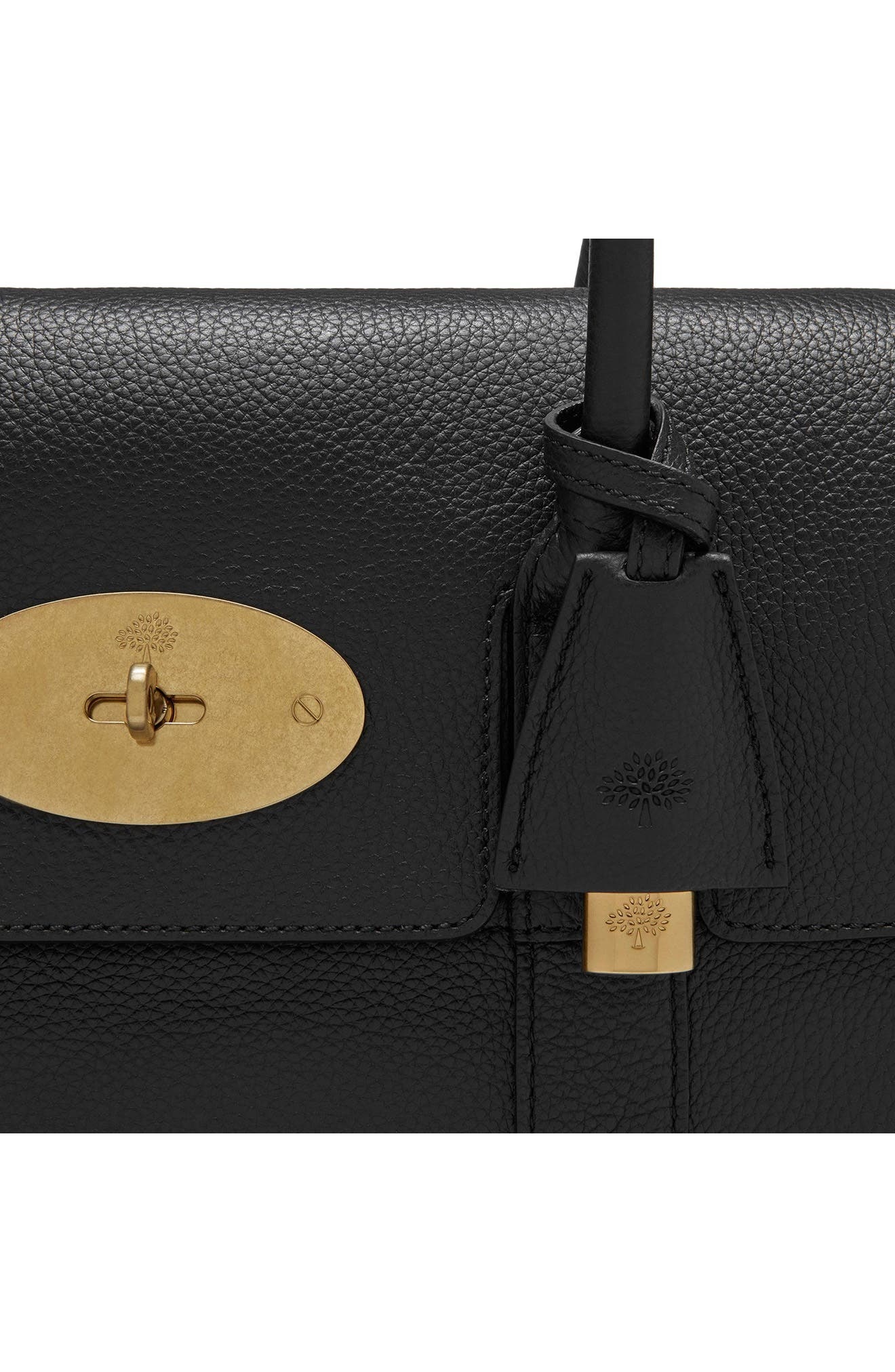 Mulberry Bayswater Pebbled Leather Satchel in Black/Brass at Nordstrom - 6