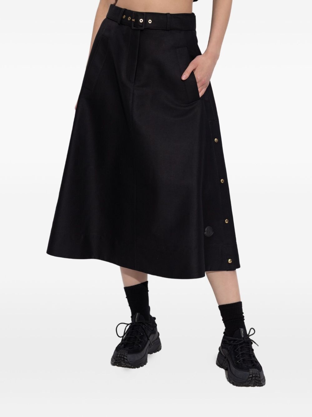 belted button-fastening midi skirt - 3