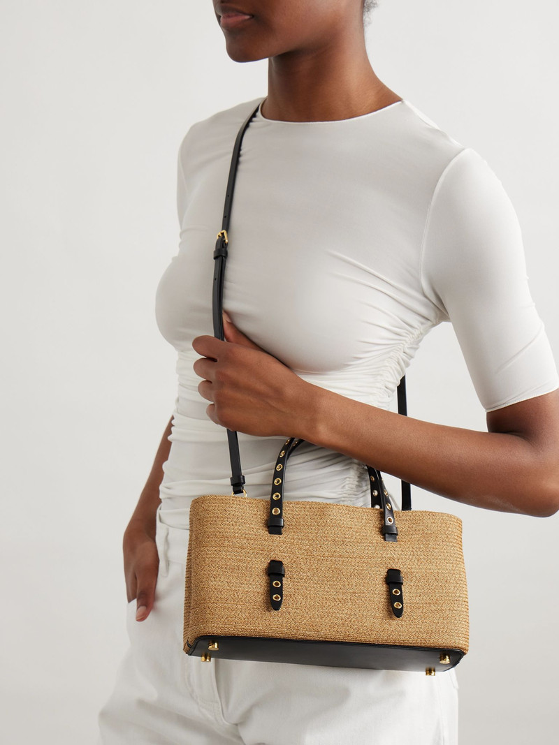 Alaïa Mena E/W medium eyelet-embellished leather-trimmed raffia tote Beige outlook