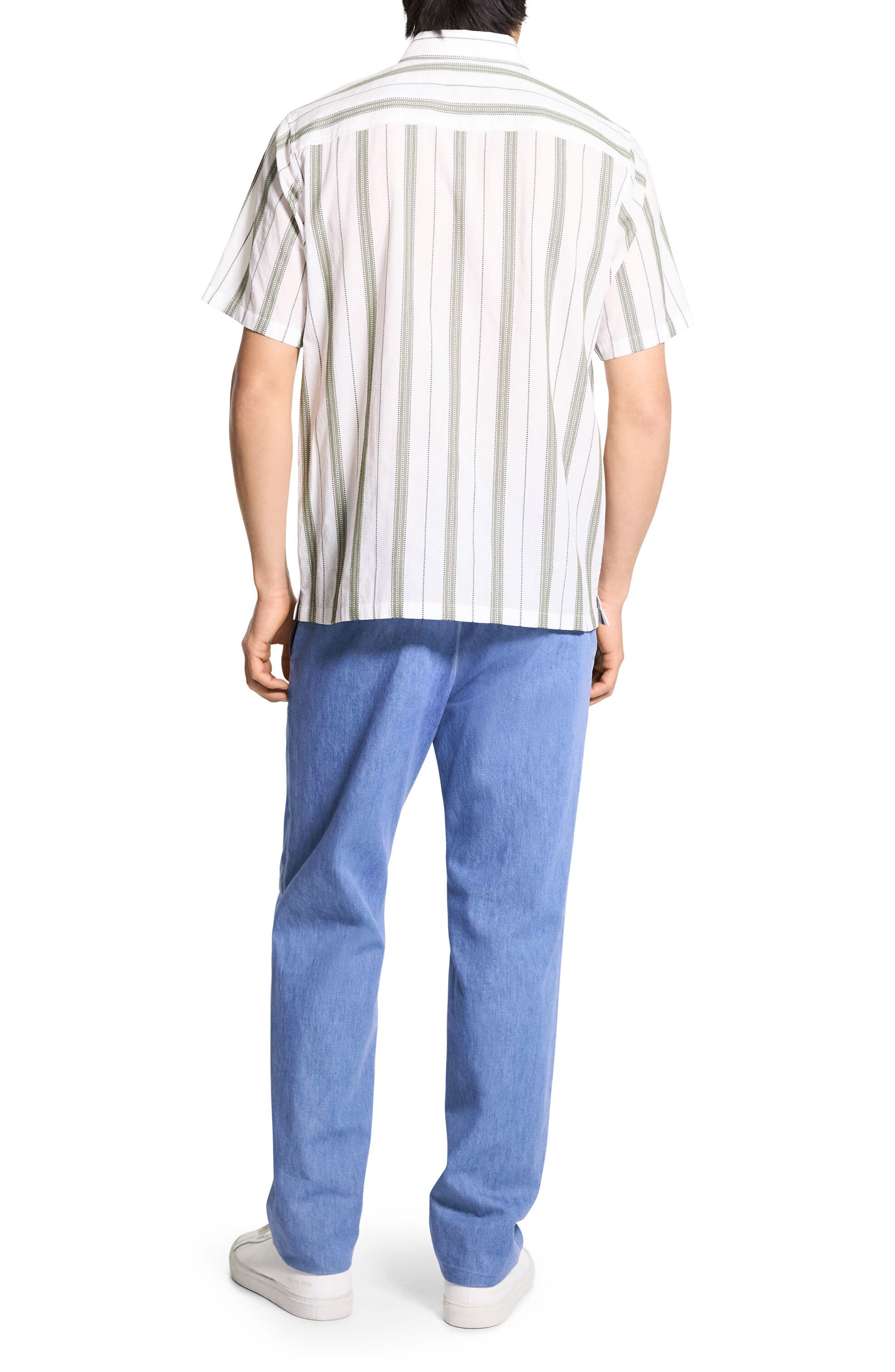 Theory Noll Summer Dobby Short Sleeve Button-Up Shirt in Ivory/Orchard at Nordstrom - 7