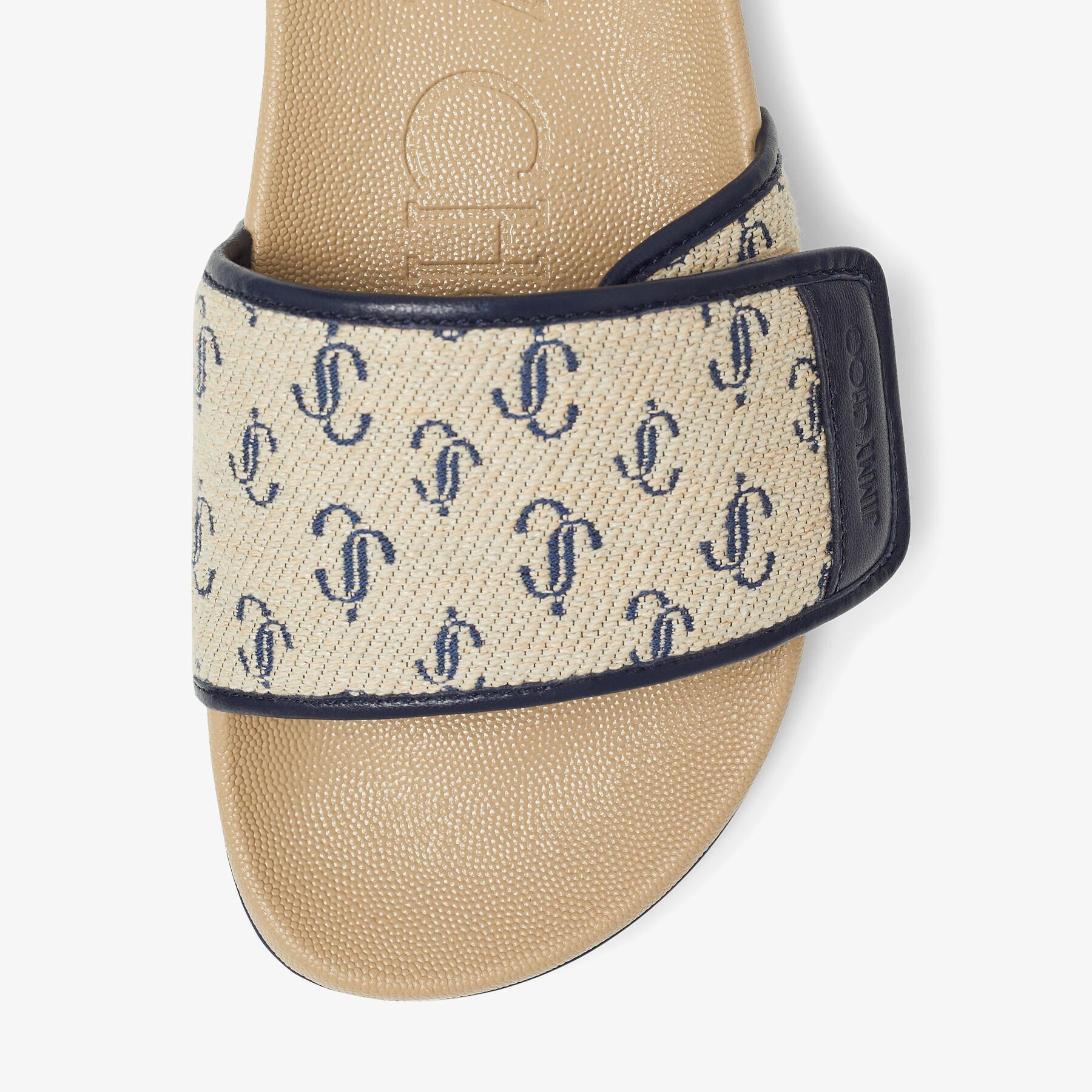 Fitz/M
Sand Dune and Navy JC Logo Jacquard and Sand Dune Nappa Leather Slides - 3
