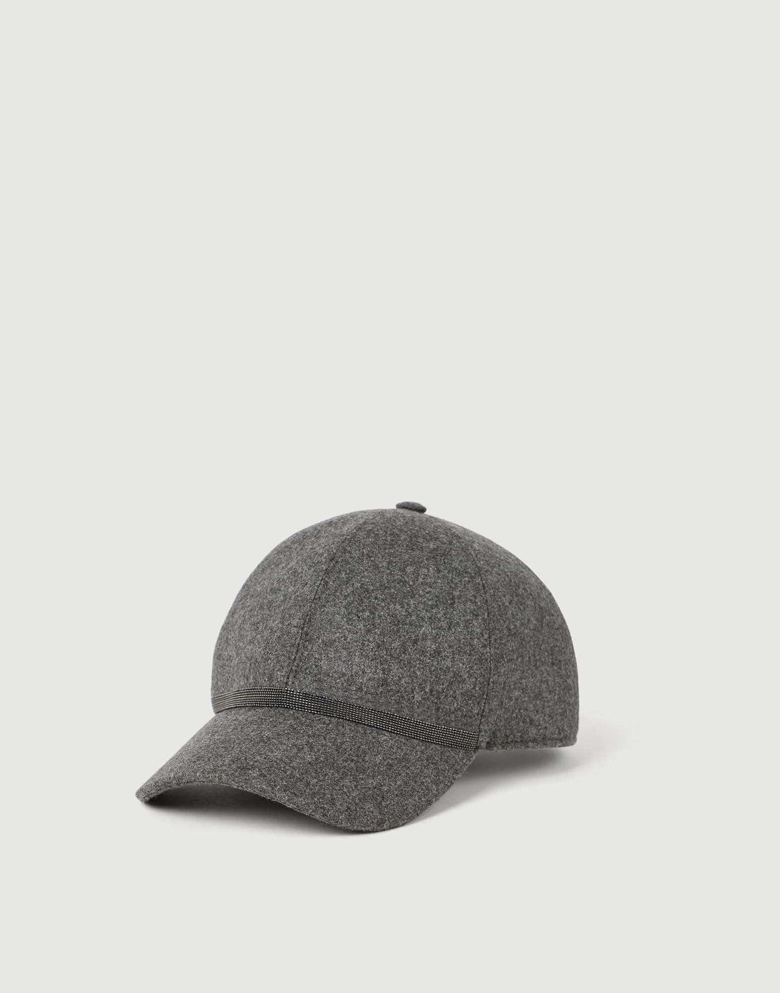 Virgin wool and cashmere flannel baseball cap with shiny band - 1