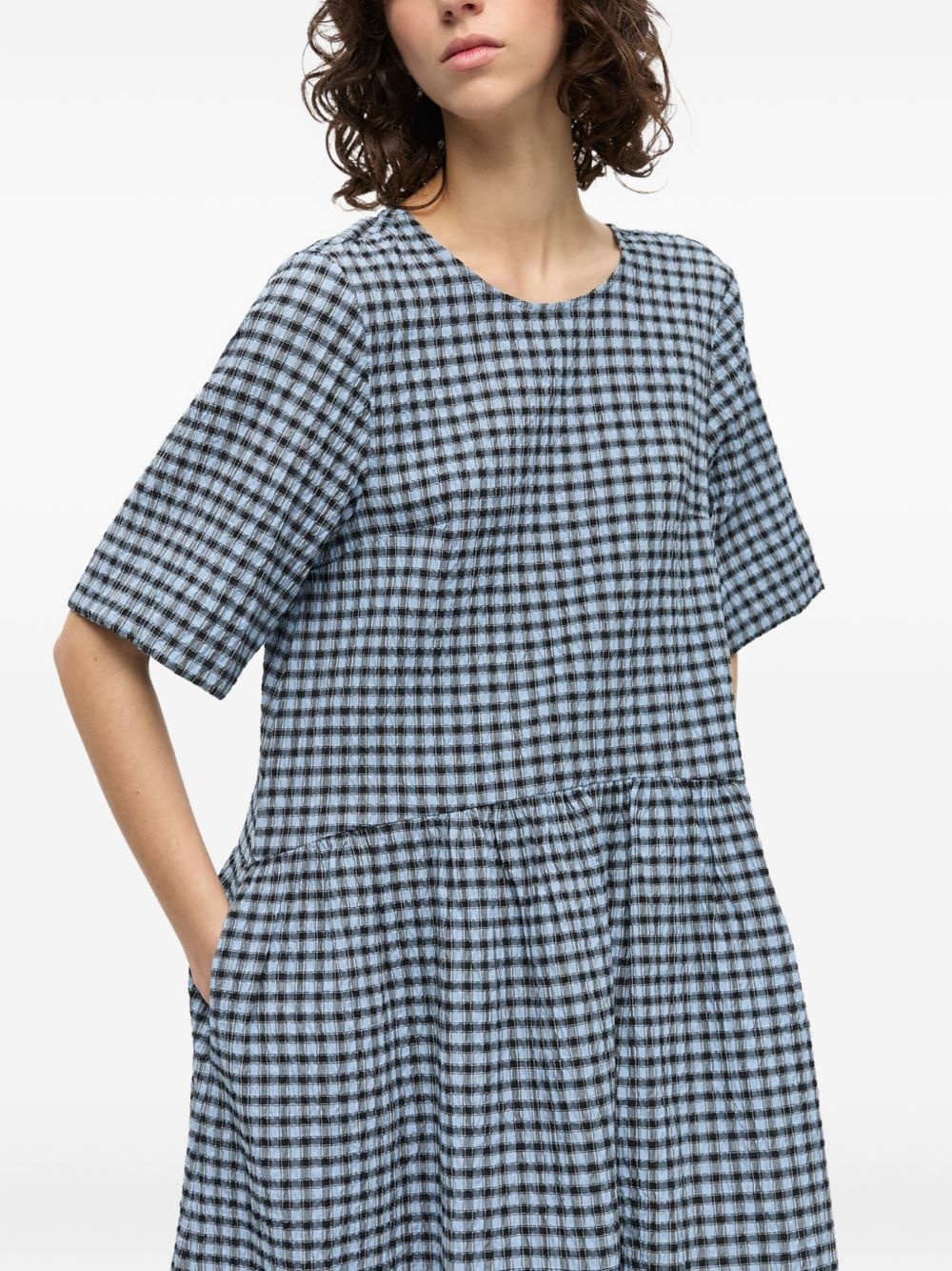 checked seersucker midi dress - 4