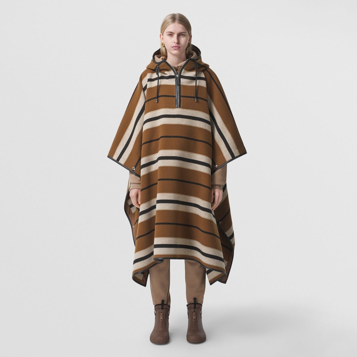 Stripe Wool Oversized Hooded Poncho – Online Exclusive - 1