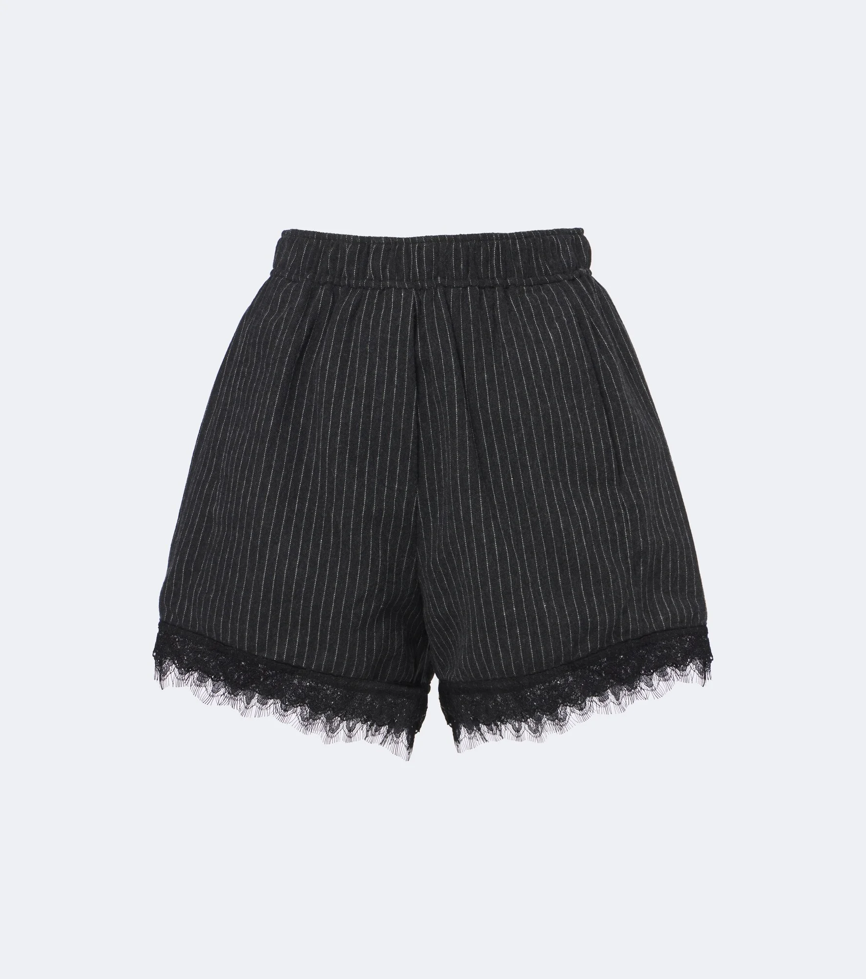 Lace-trimmed pinstripe flannel shorts - 1