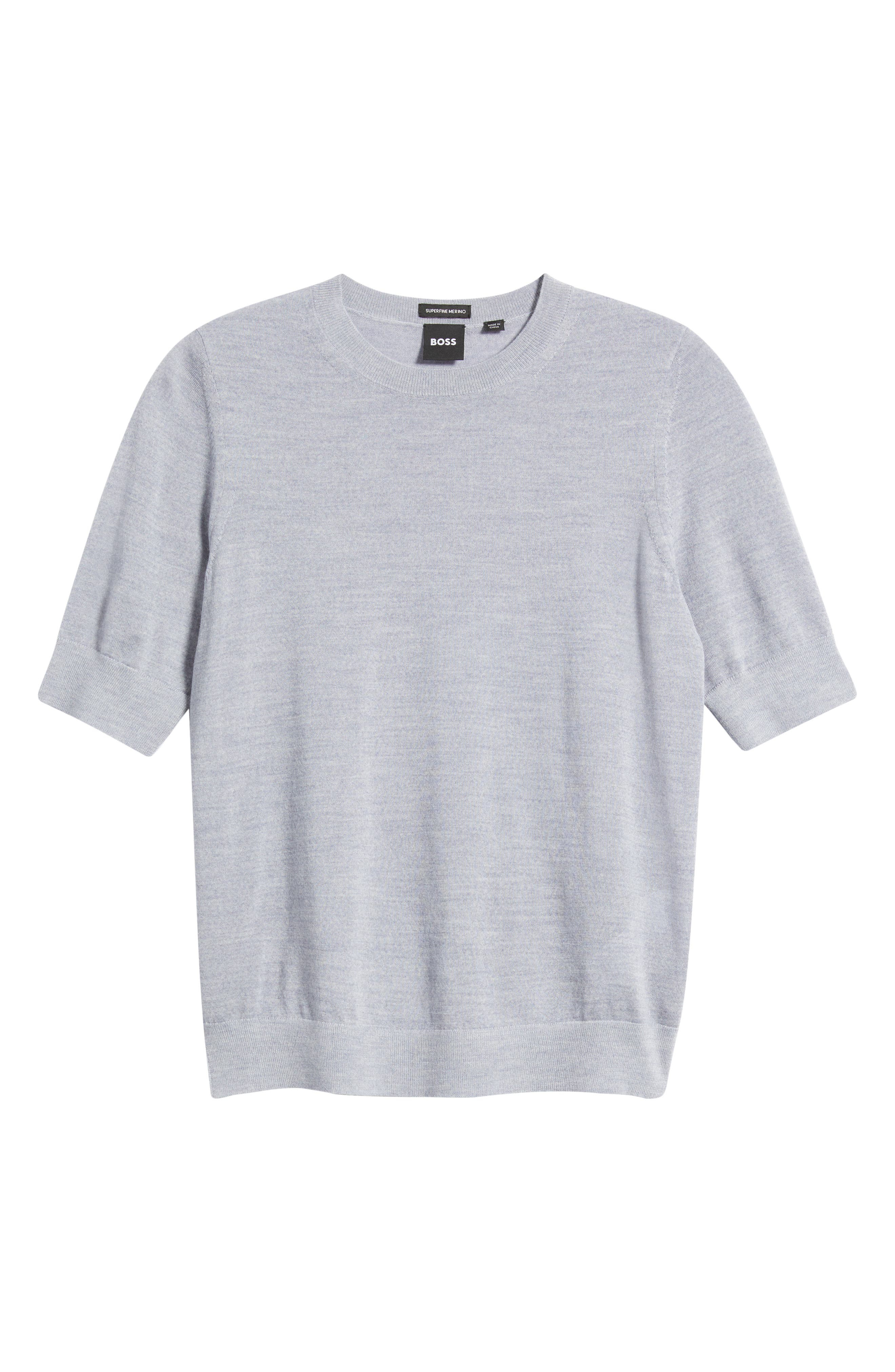 BOSS Farbella Short Sleeve Virgin Wool Sweater in Glacier Grey at Nordstrom - 5