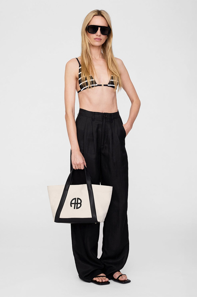 ANINE BING Small Cara Tote - Natural Canvas With Black outlook