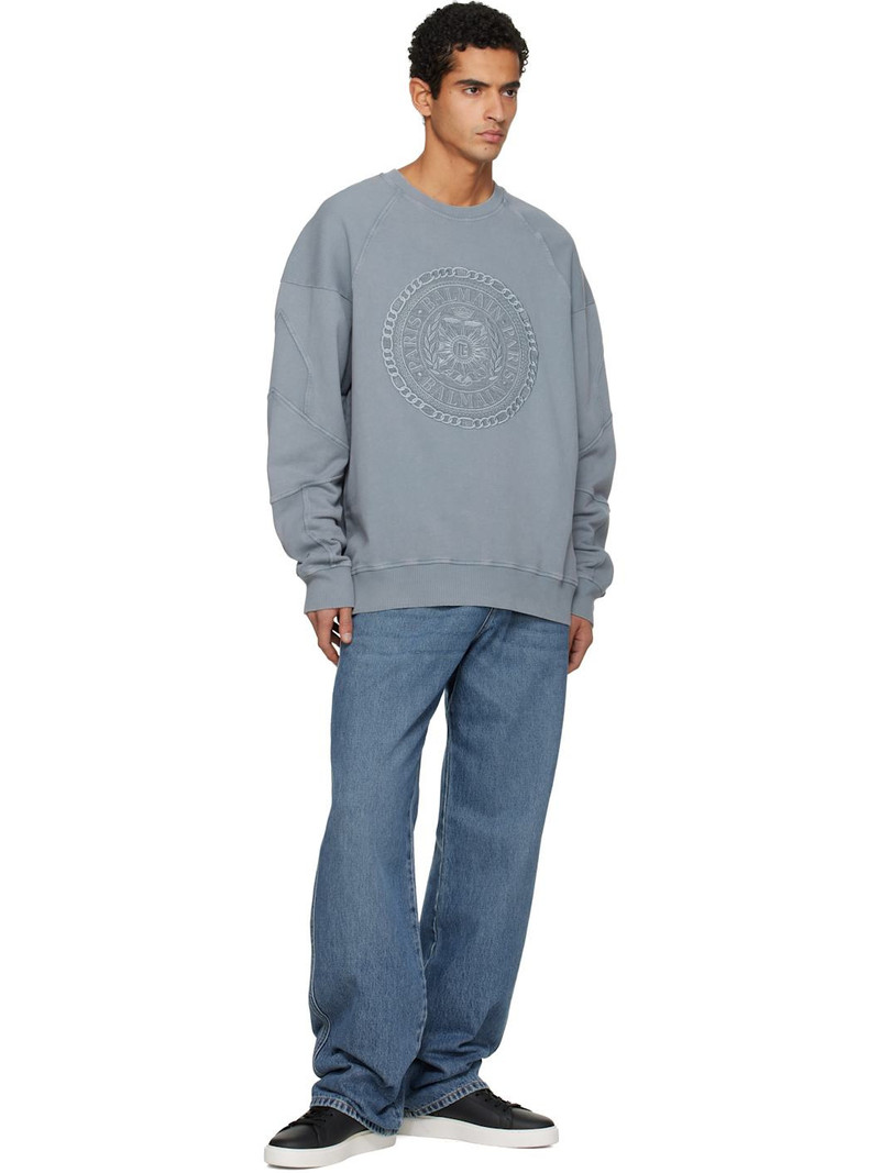 Balmain Gray Embroidered 'Balmain' Médaille Sweatshirt outlook