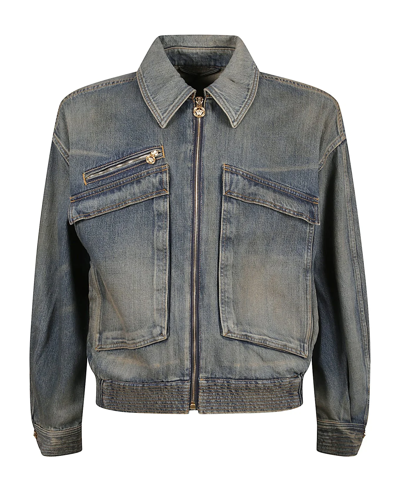 Cotton Denim Bomber Jacket - 1