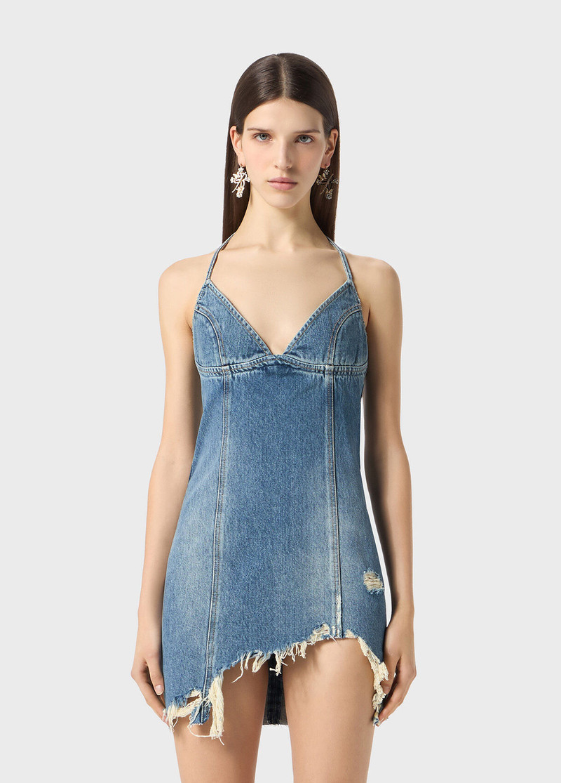 Blumarine DISTRESSED DENIM DRESS WITH FRINGES outlook