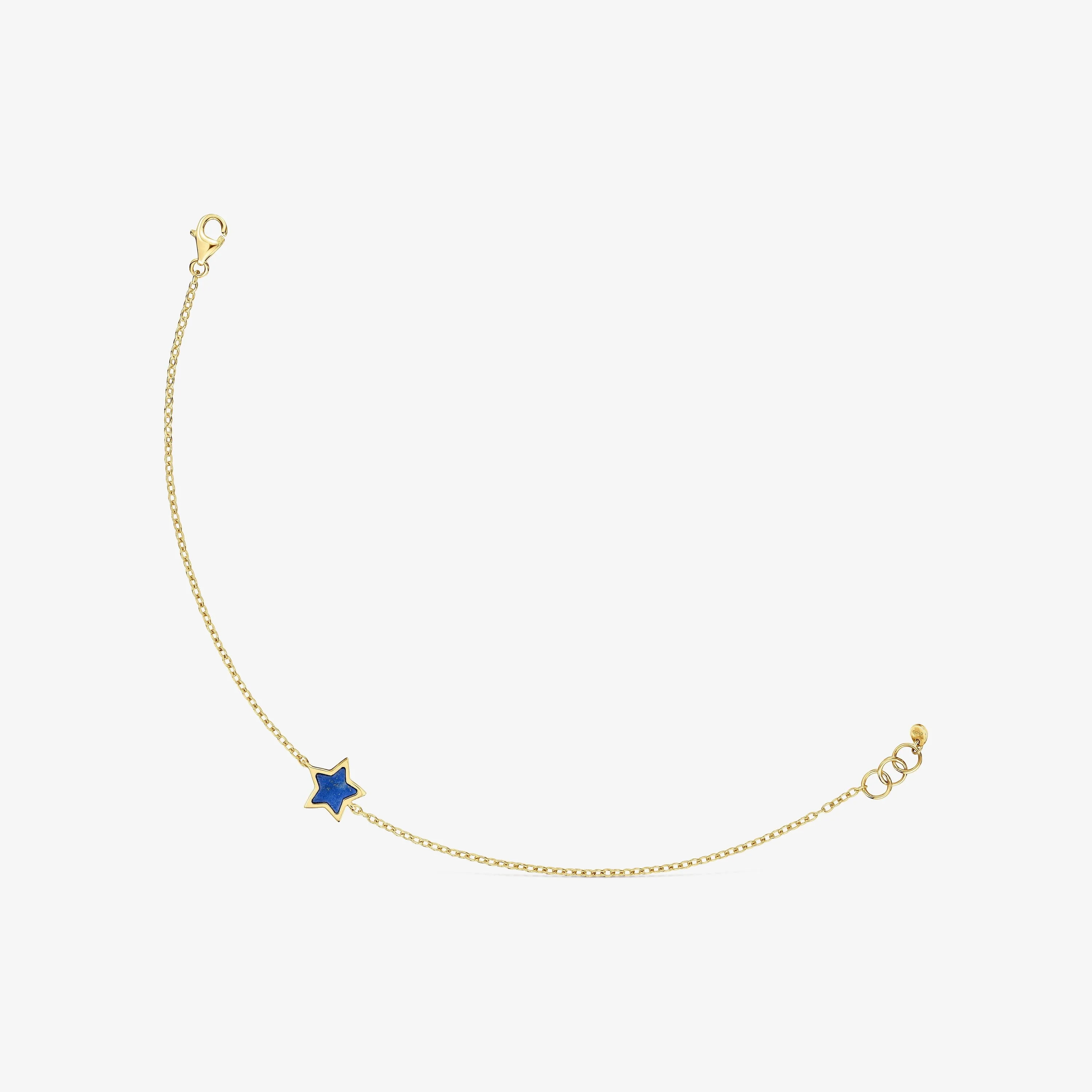 14K solid gold Chain bracelet with lapis lazuli XXS - 1