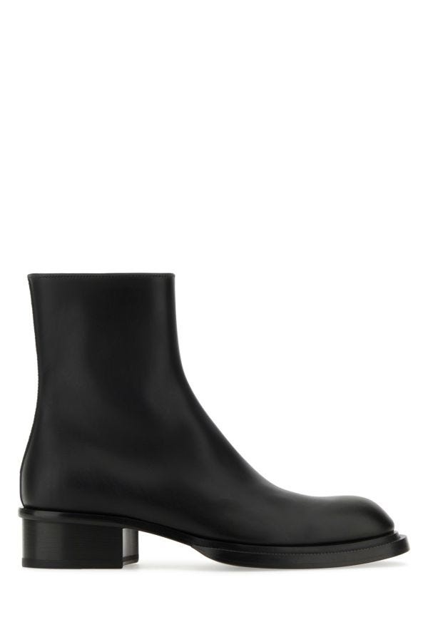 ALEXANDER MCQUEEN Black Leather Stack Ankle Boots - 1
