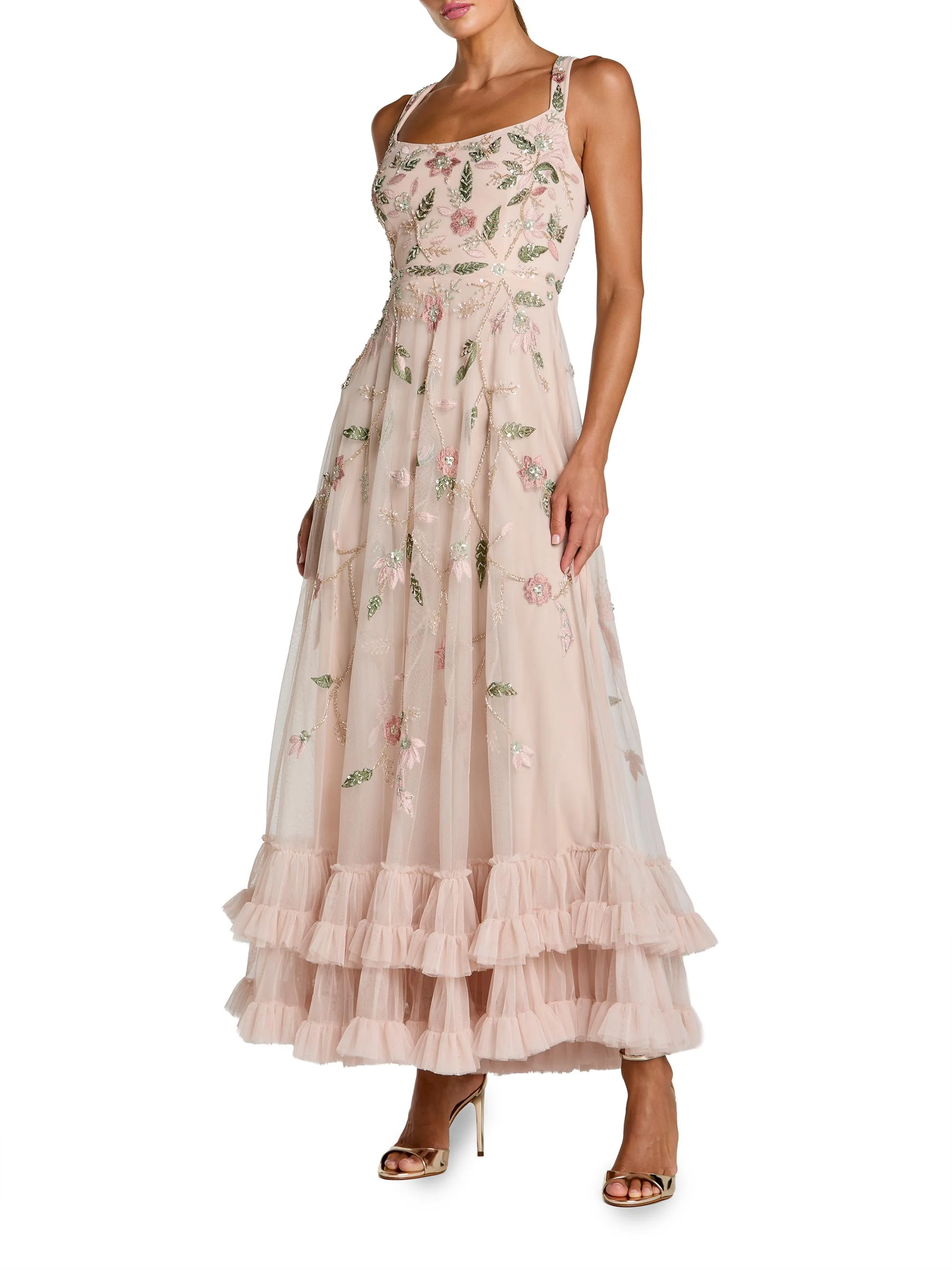 Women's Floral Embellished Scoopneck Maxi Dress - Porcelain - 1