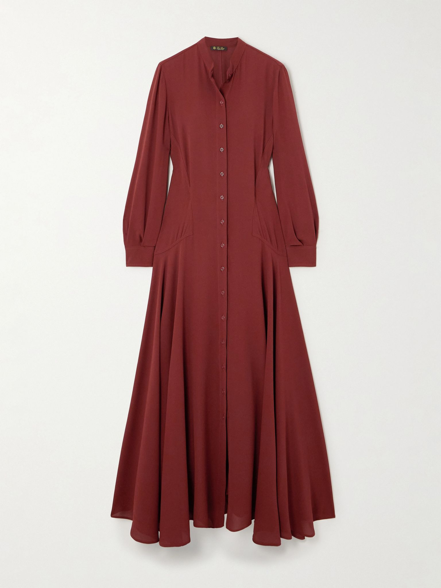 Asymmetric gathered silk-crepe maxi shirt dress Red - 1