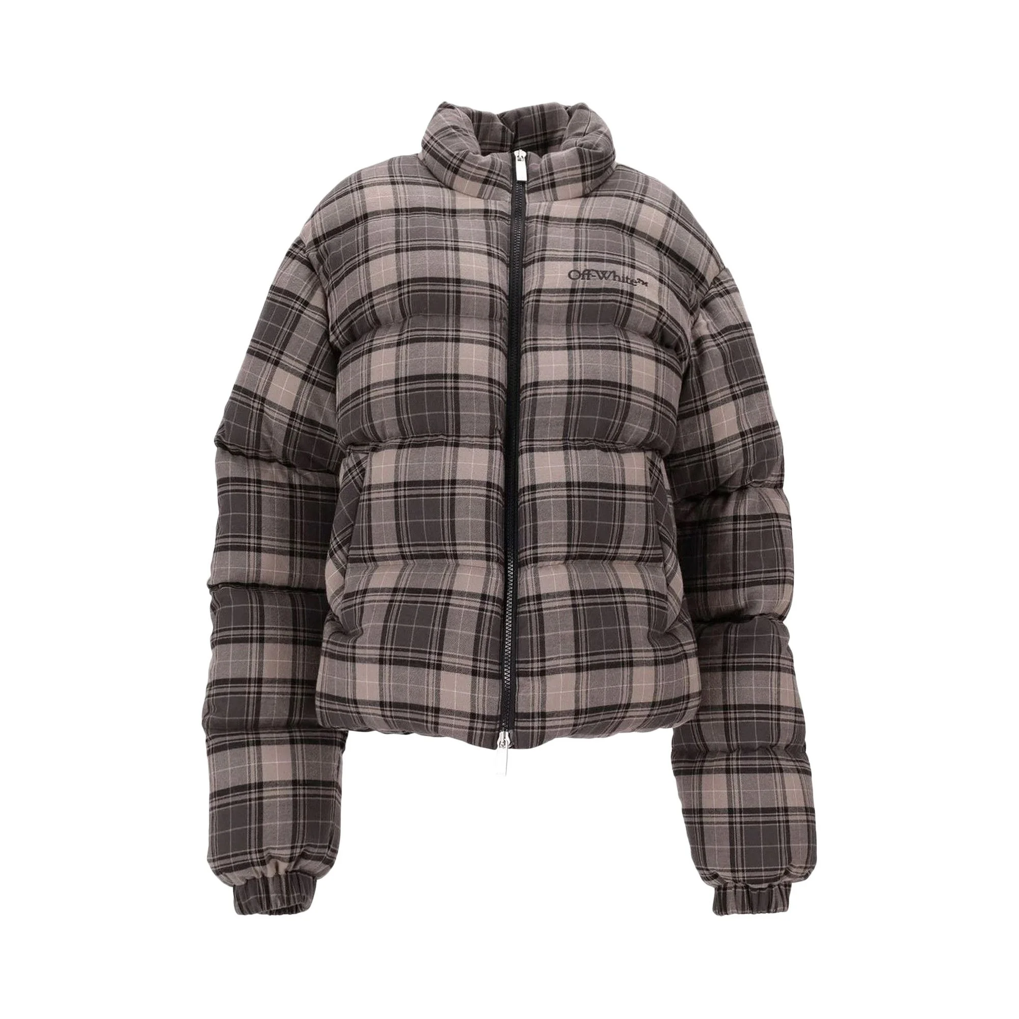 Off-White Spray Check Flannel Down Jacket 'Dark Grey/Black' - 1