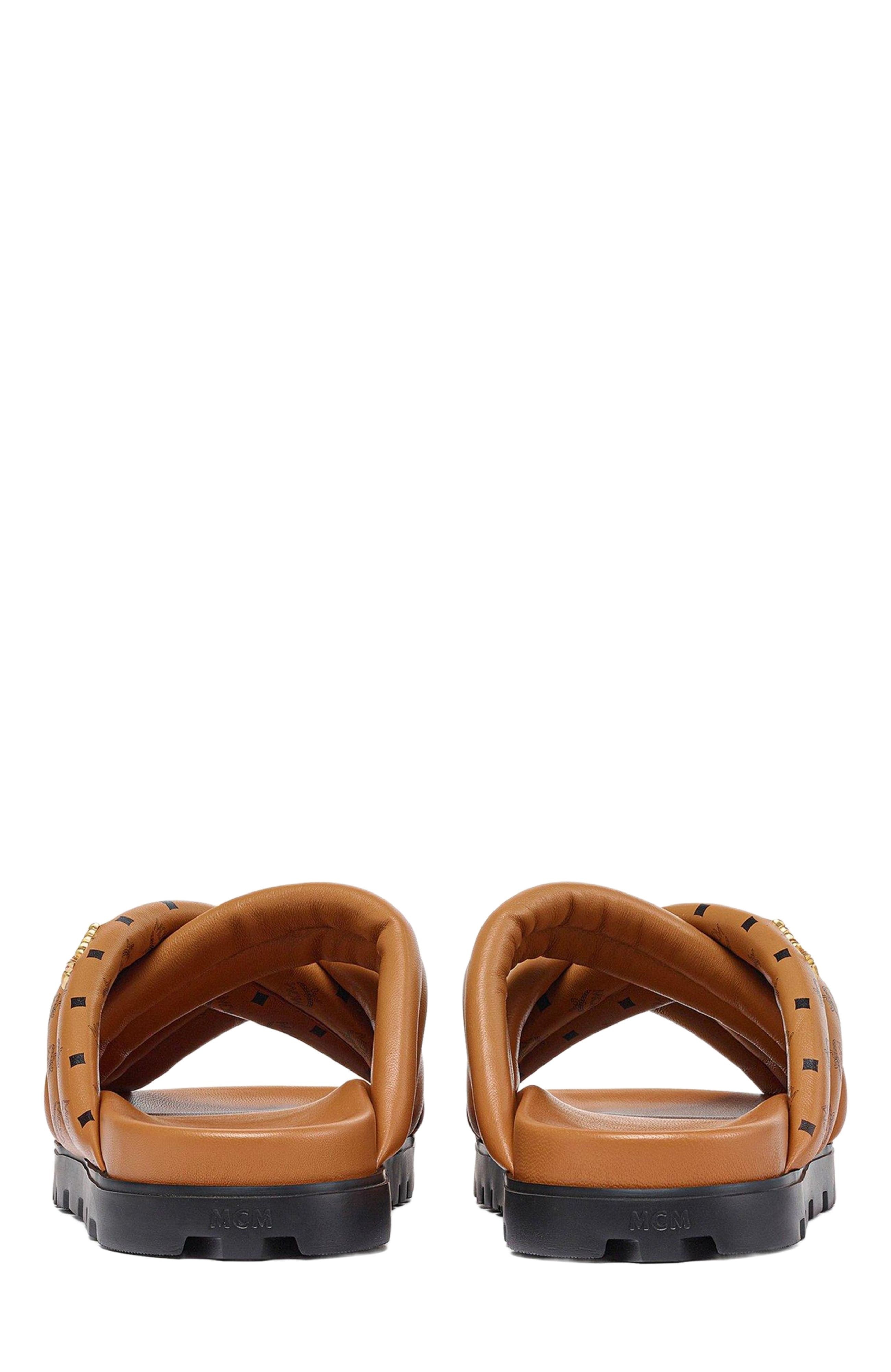 MCM Monogram Print Cross Sandals in Lamb Leather in Cognac at Nordstrom - 3