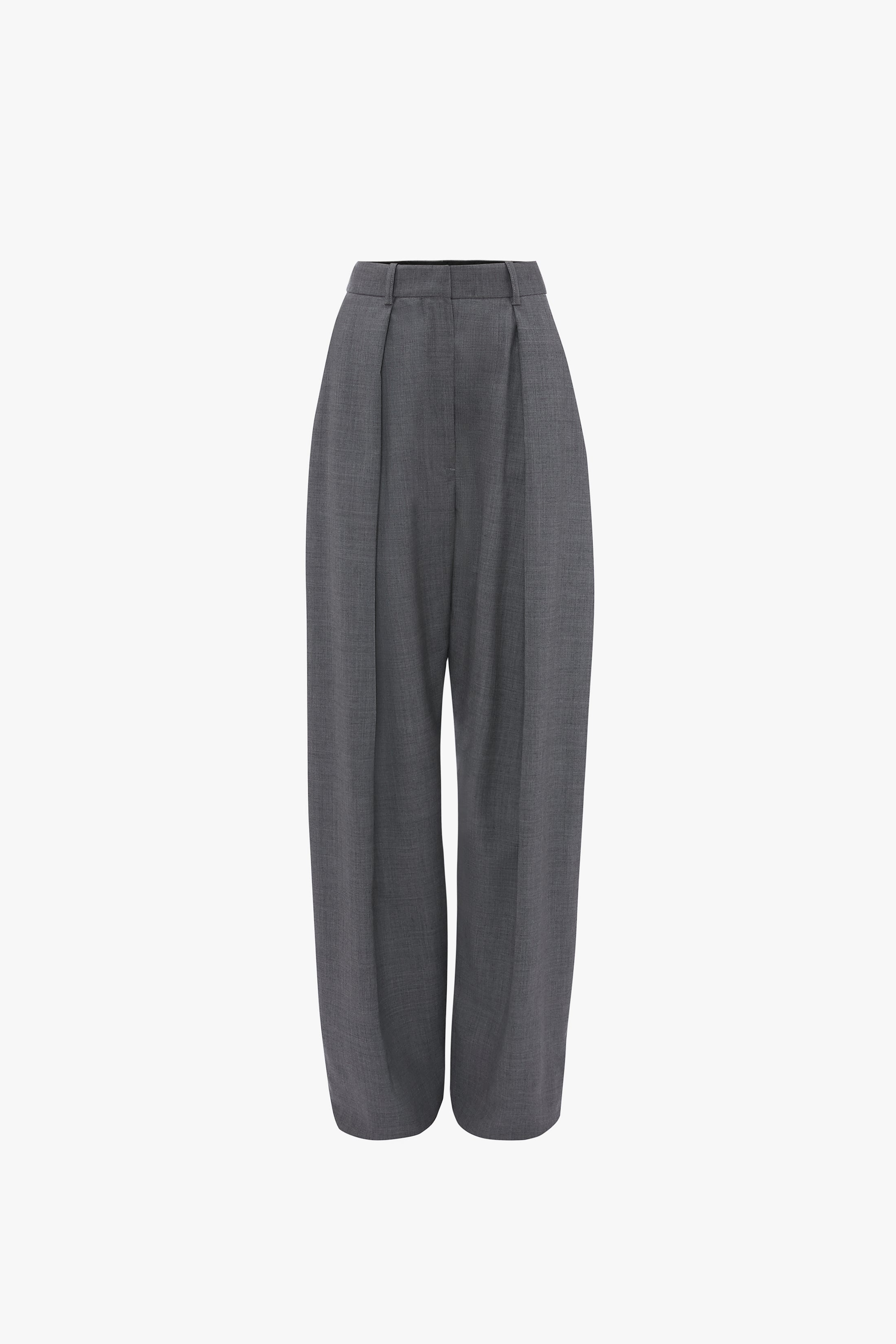 Wide Leg Pleated Trouser in Grey Melange - 1