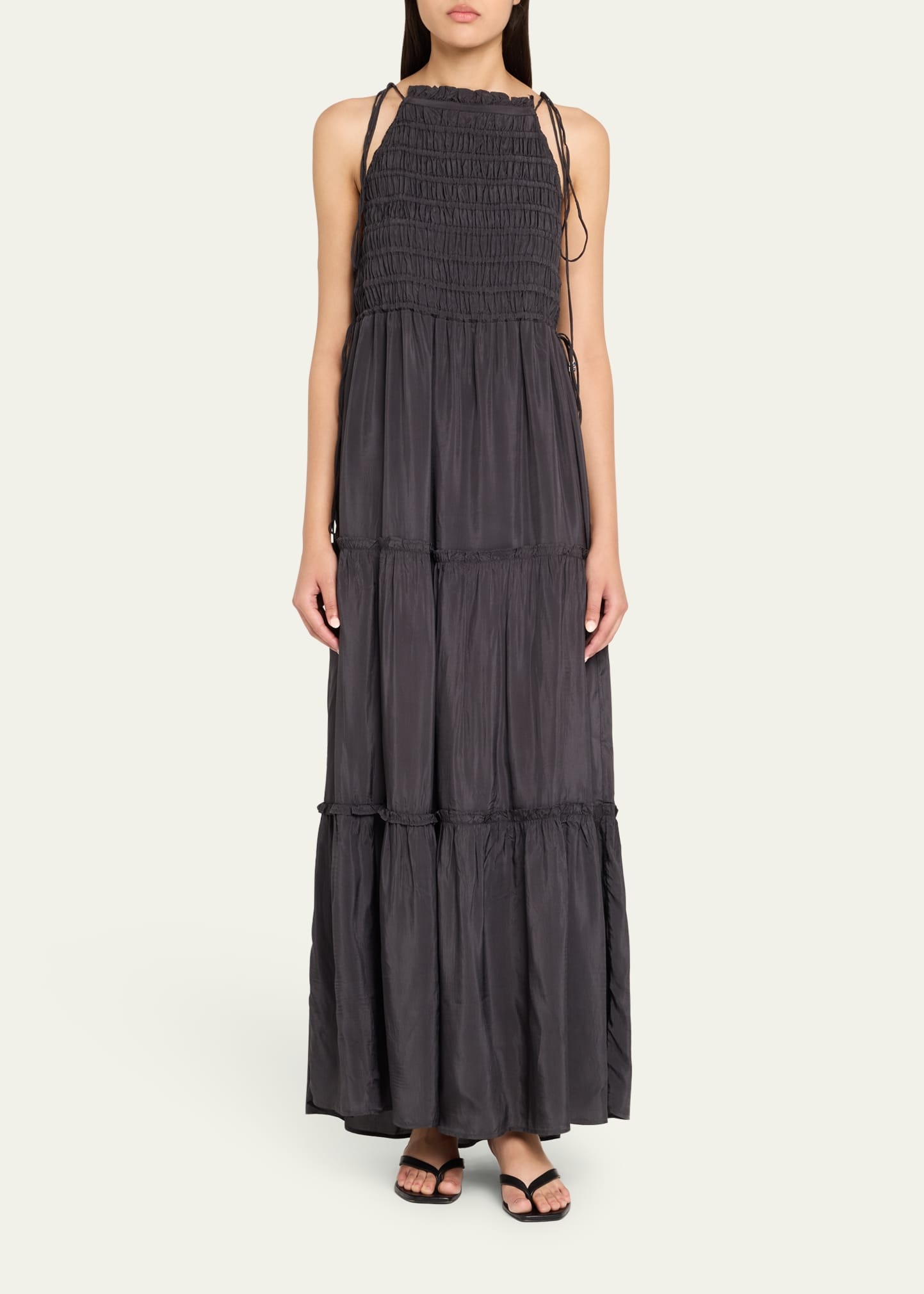 Tie-Strap Smocked Maxi Slip Dress - 2