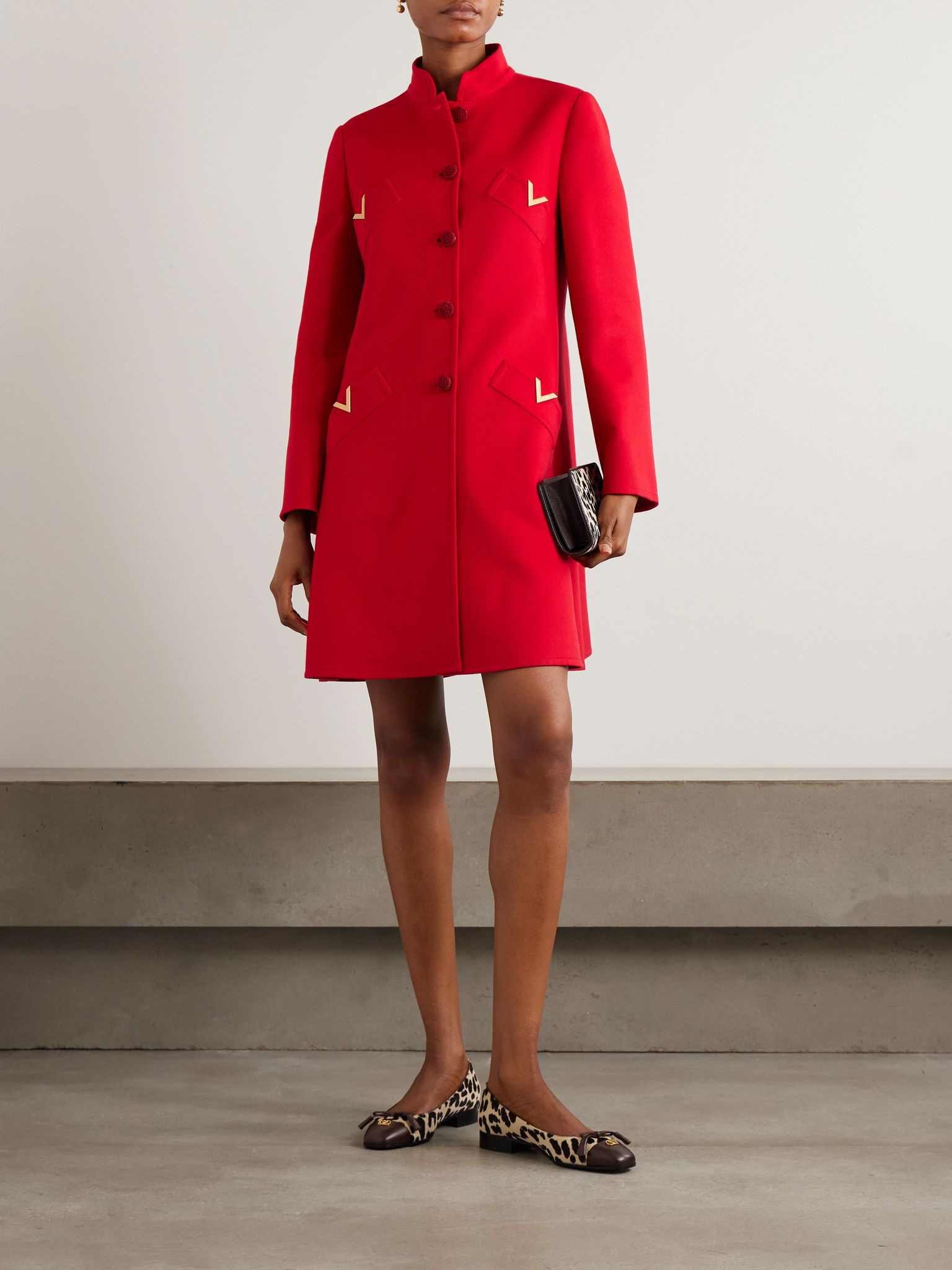 Embellished wool-blend coat Red - 2
