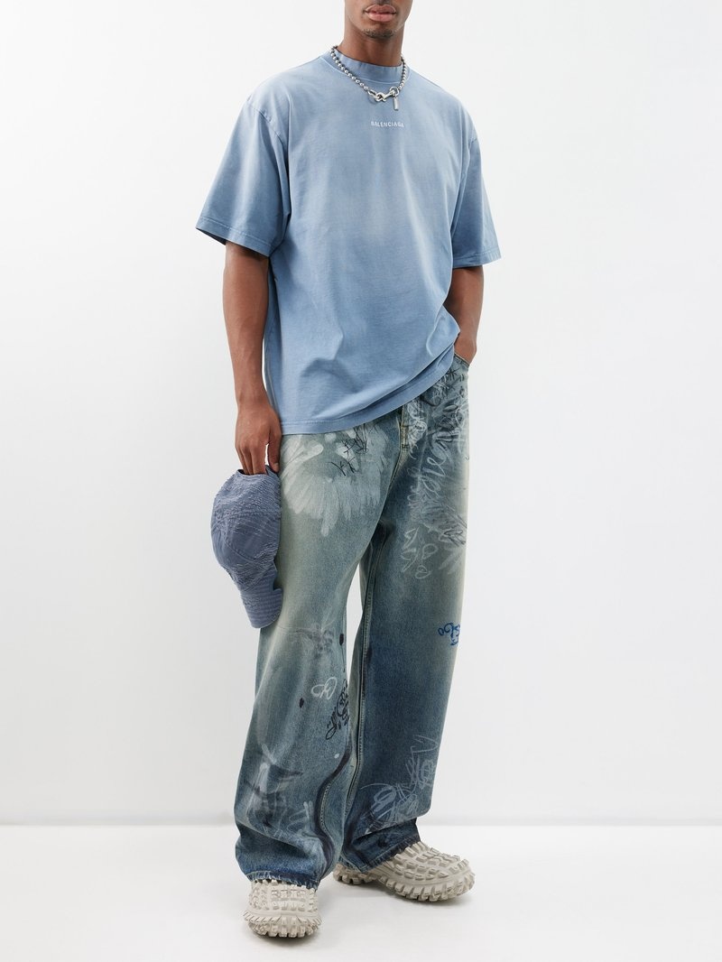 BALENCIAGA Graffiti Baggy Pants in Light Blue