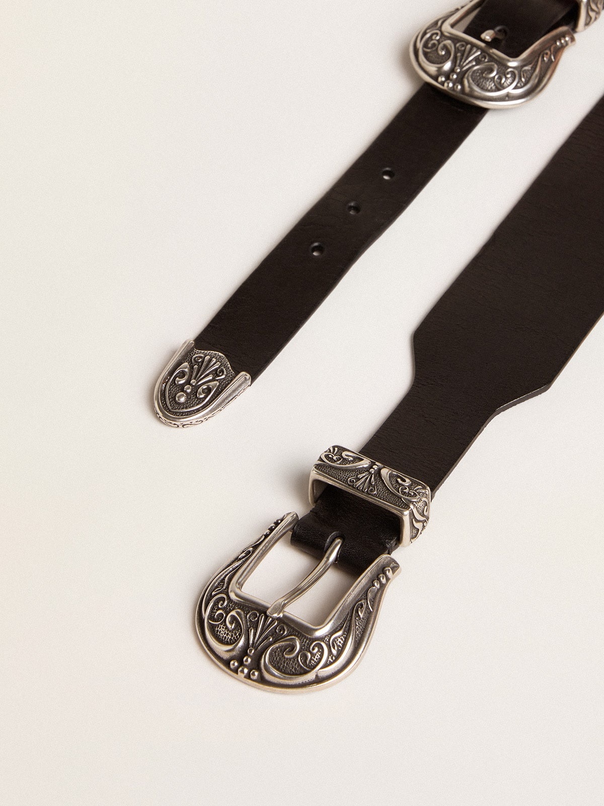 Golden Goose WOMEN'S DOUBLE BUCKLE WASHED LEATHER BELT