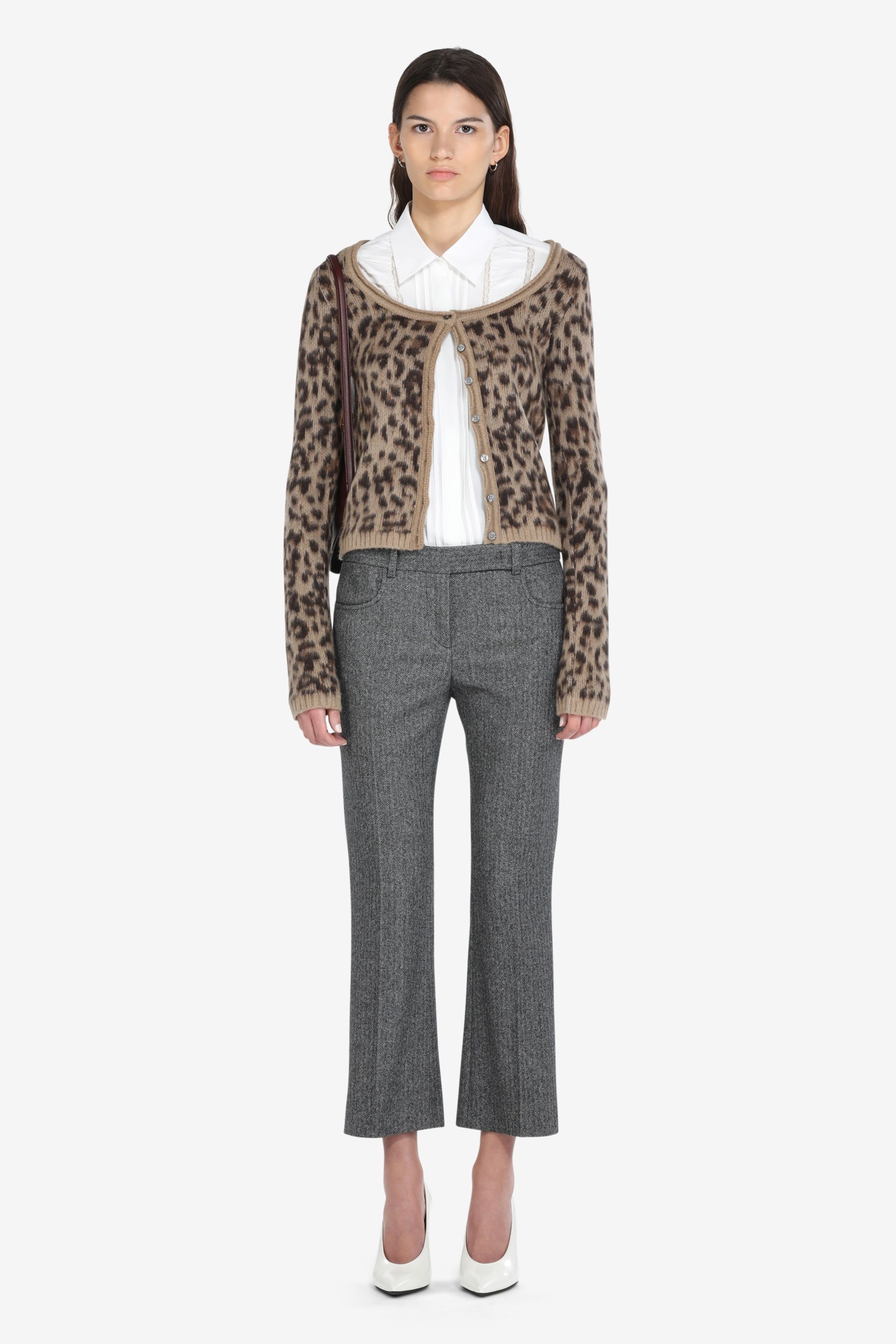 HERRINGBONE CROPPED STRAIGHT-LEG TROUSERS - 4