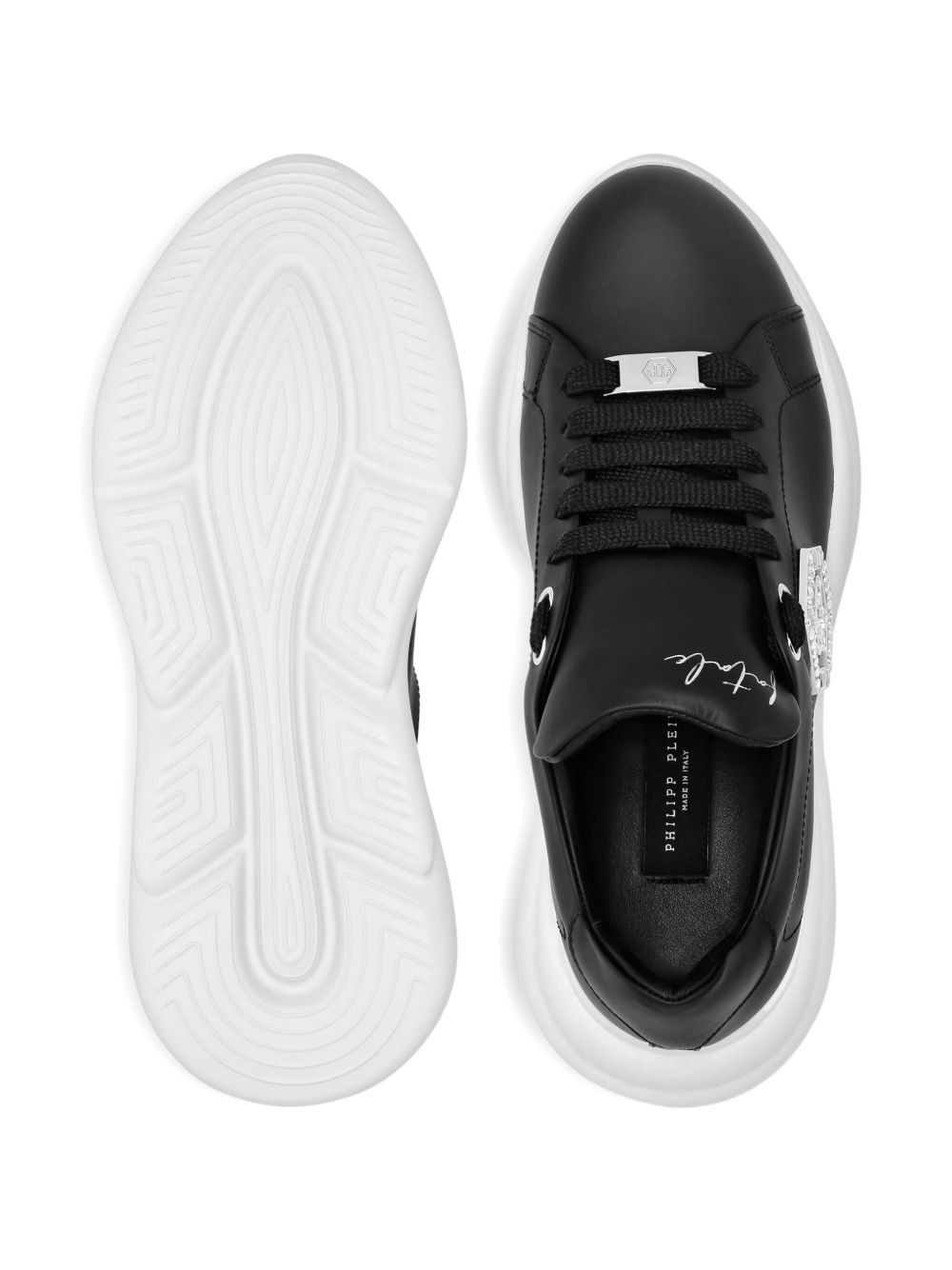 crystal-embellished leather sneakers - 3