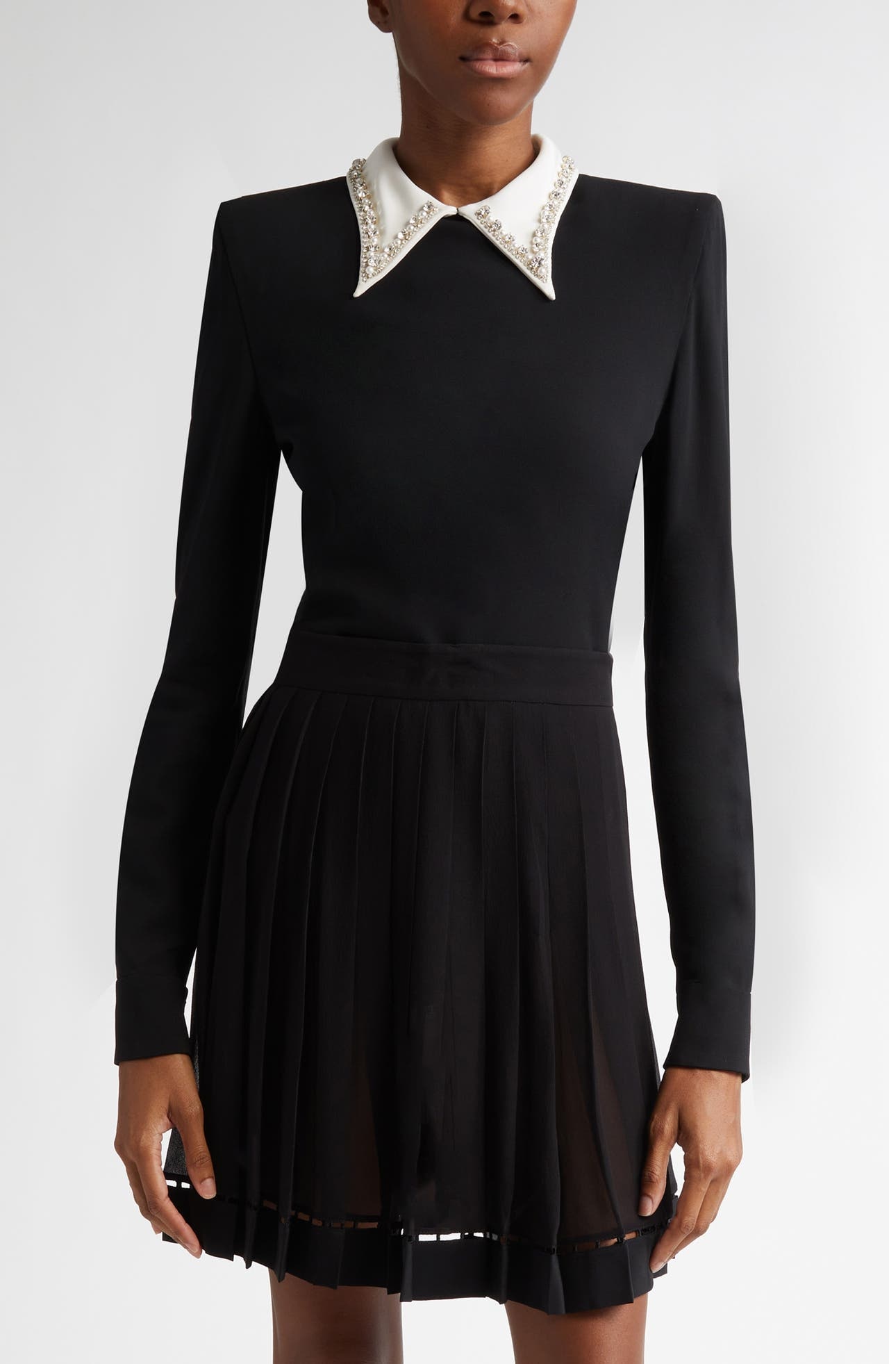 Versace Embellished Collar Long Sleeve Bodysuit in Black at Nordstrom - 1