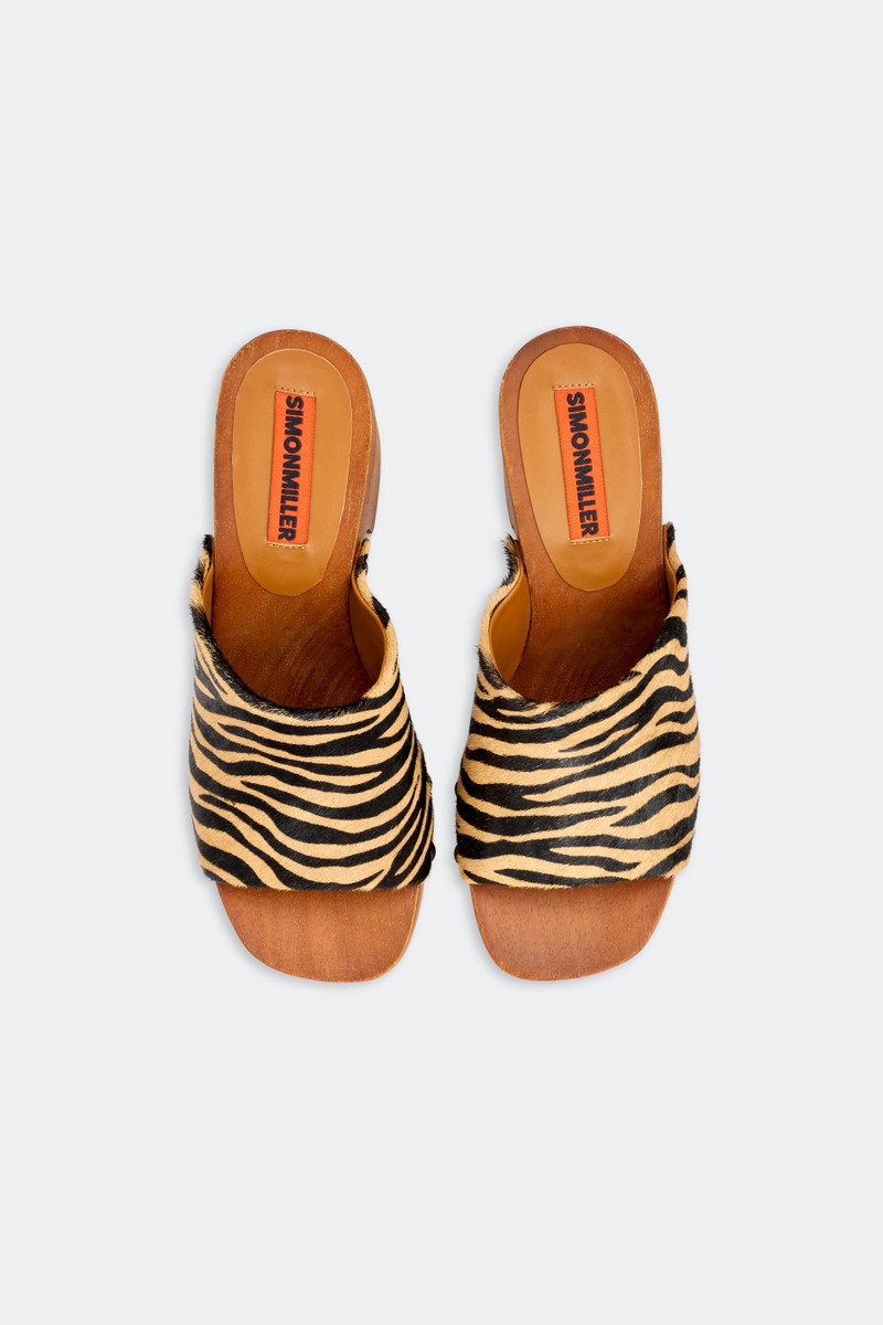 SIMONMILLER Haircalf Sol Wood Sandal In Brown Zebra outlook