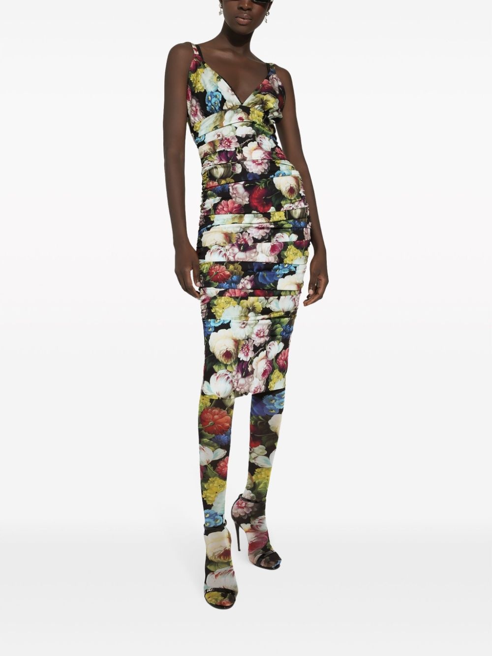 Flower print silk midi dress - 4