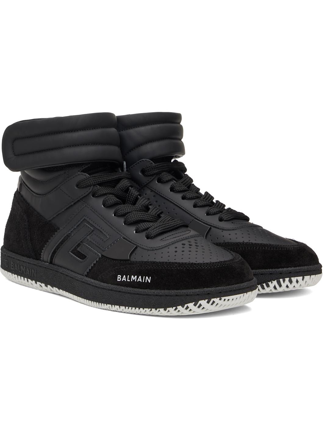 Black 'Balmain' Swan Mid-Top Sneakers - 4
