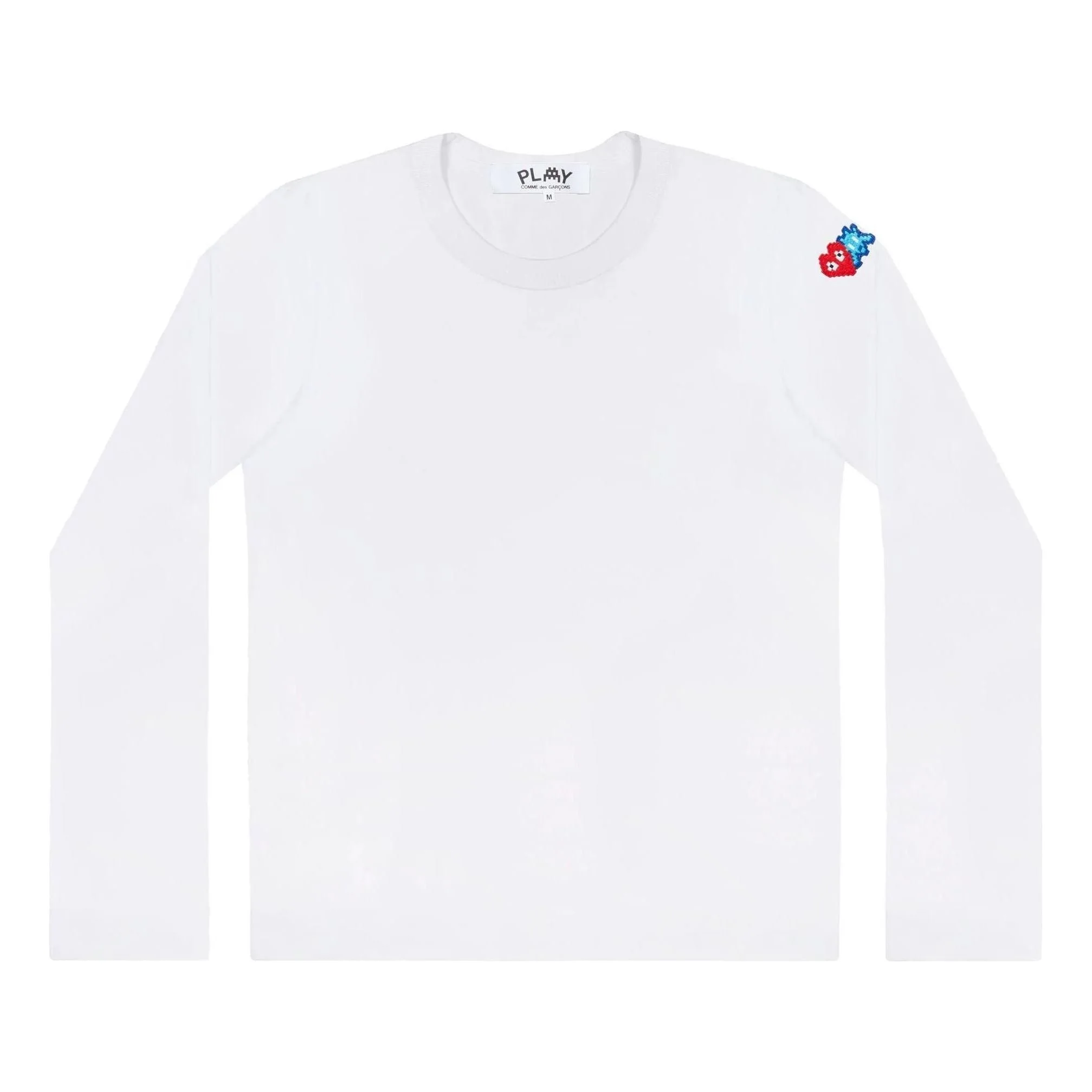 COMME des GARCONS PLAY SS25 x Invader Double Pixel Heart Long Sleeve T-Shirt 'White' AZ-T330-051-3 - 1