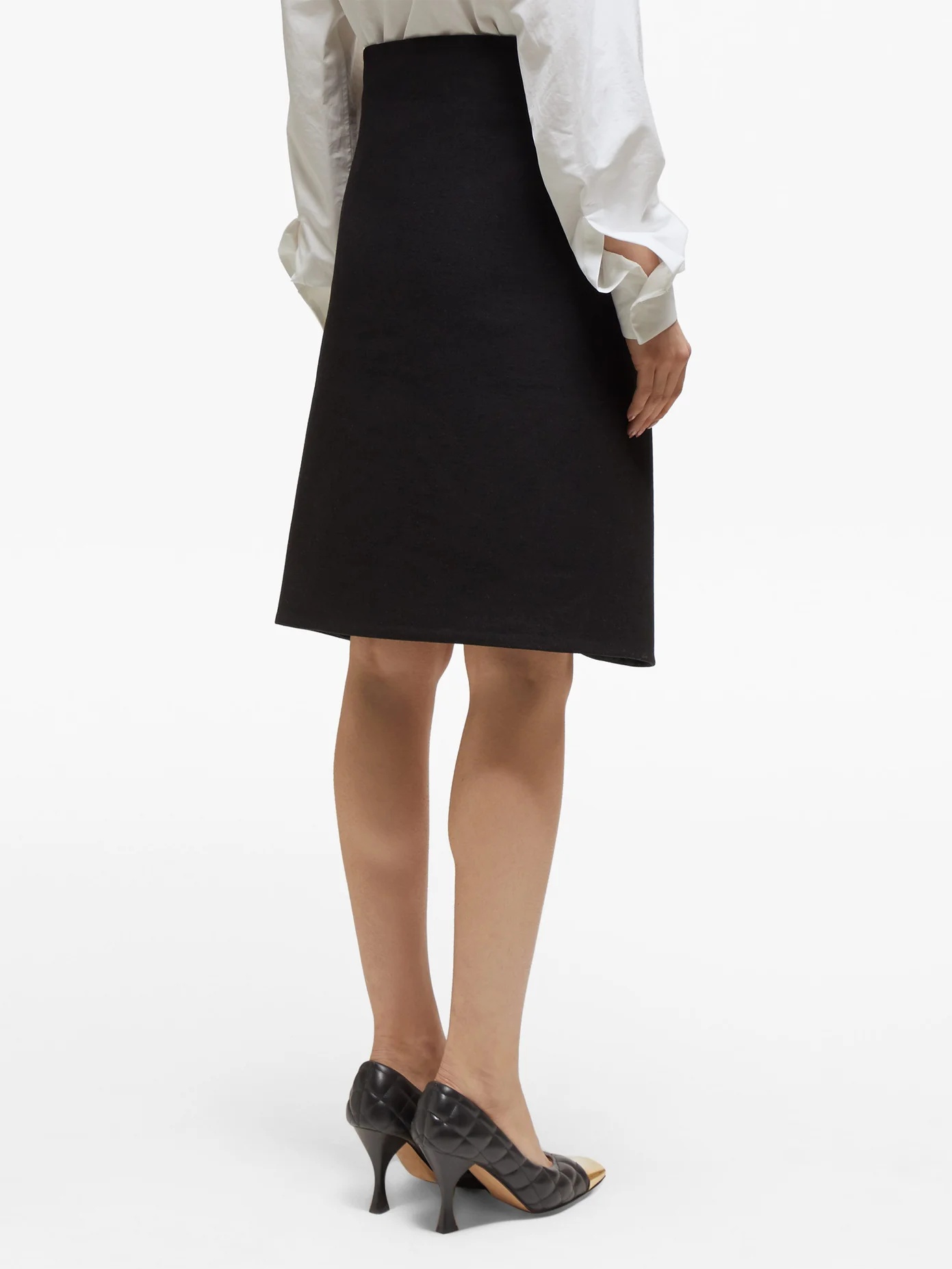 Geometric-eyelet cashmere-twill A-line skirt - 3