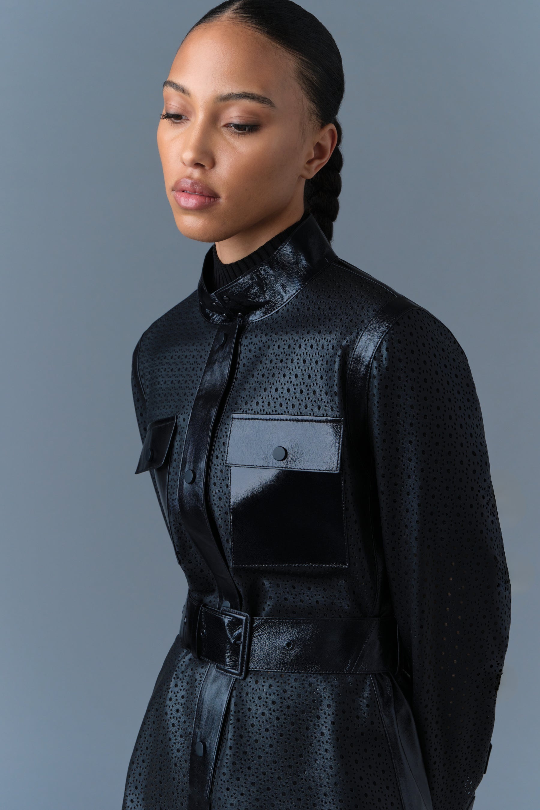 NAEVA Perforated Leather Peplum Jacket - 6