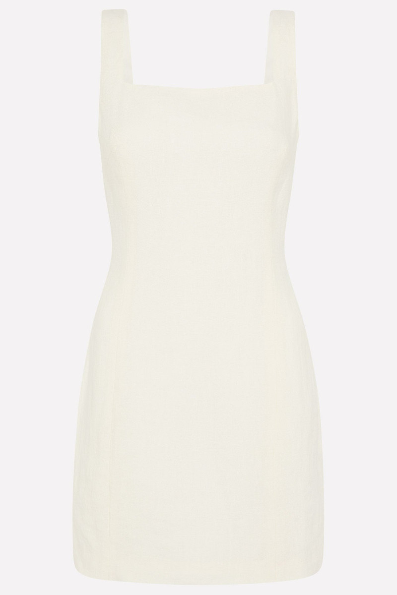 Linen Square Neck Mini Dress - Ivory 1