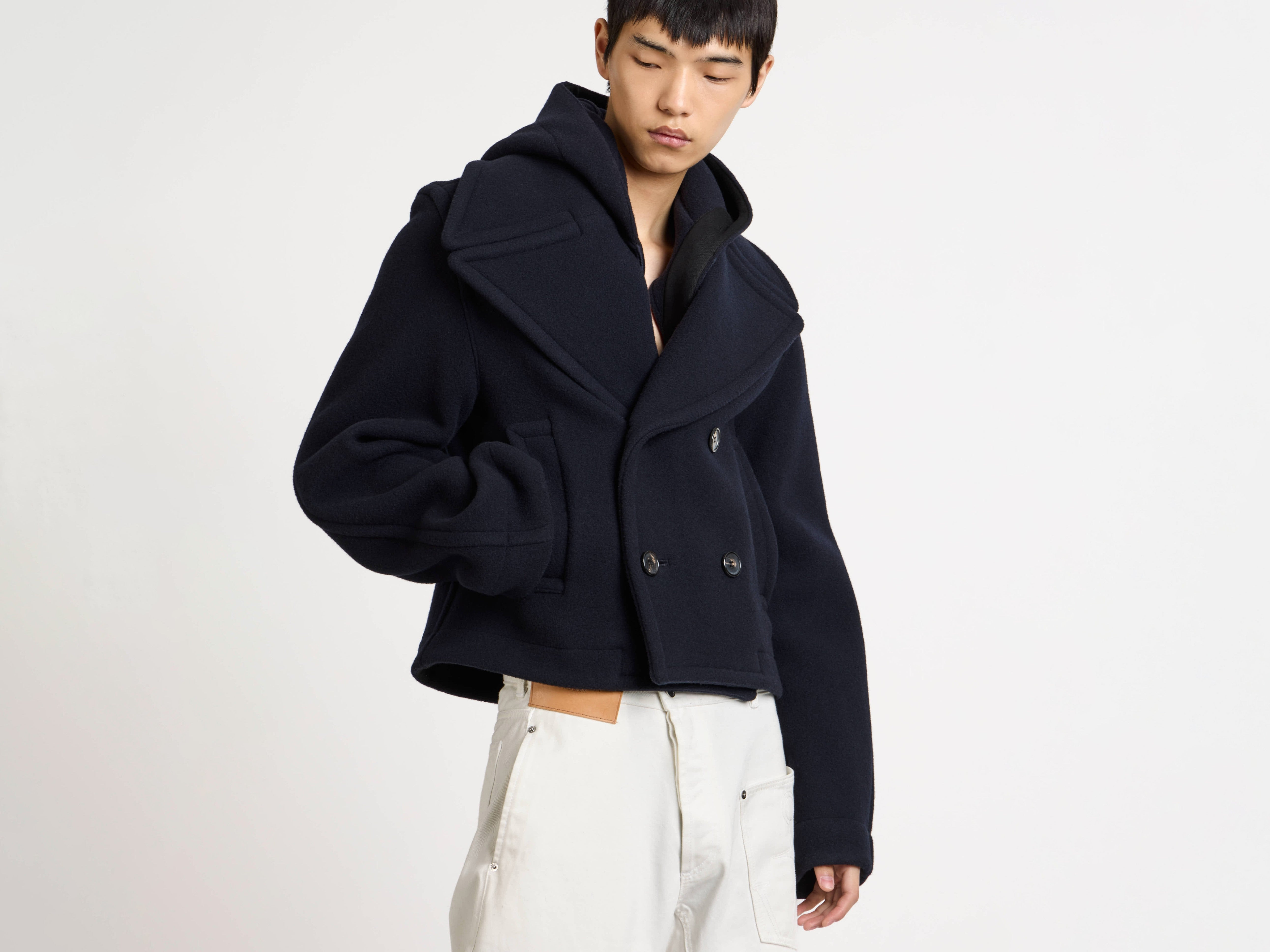 CROPPED HOODED COAT IN NAVY - 7