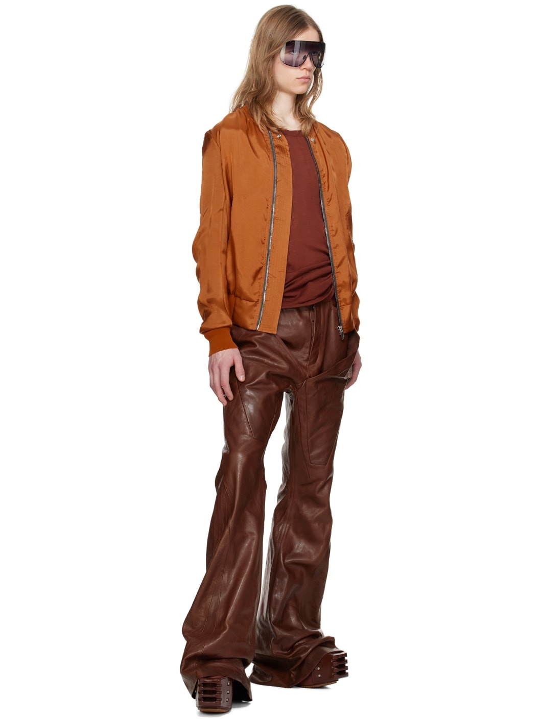 Burgundy Slivered Leather Pants - 4