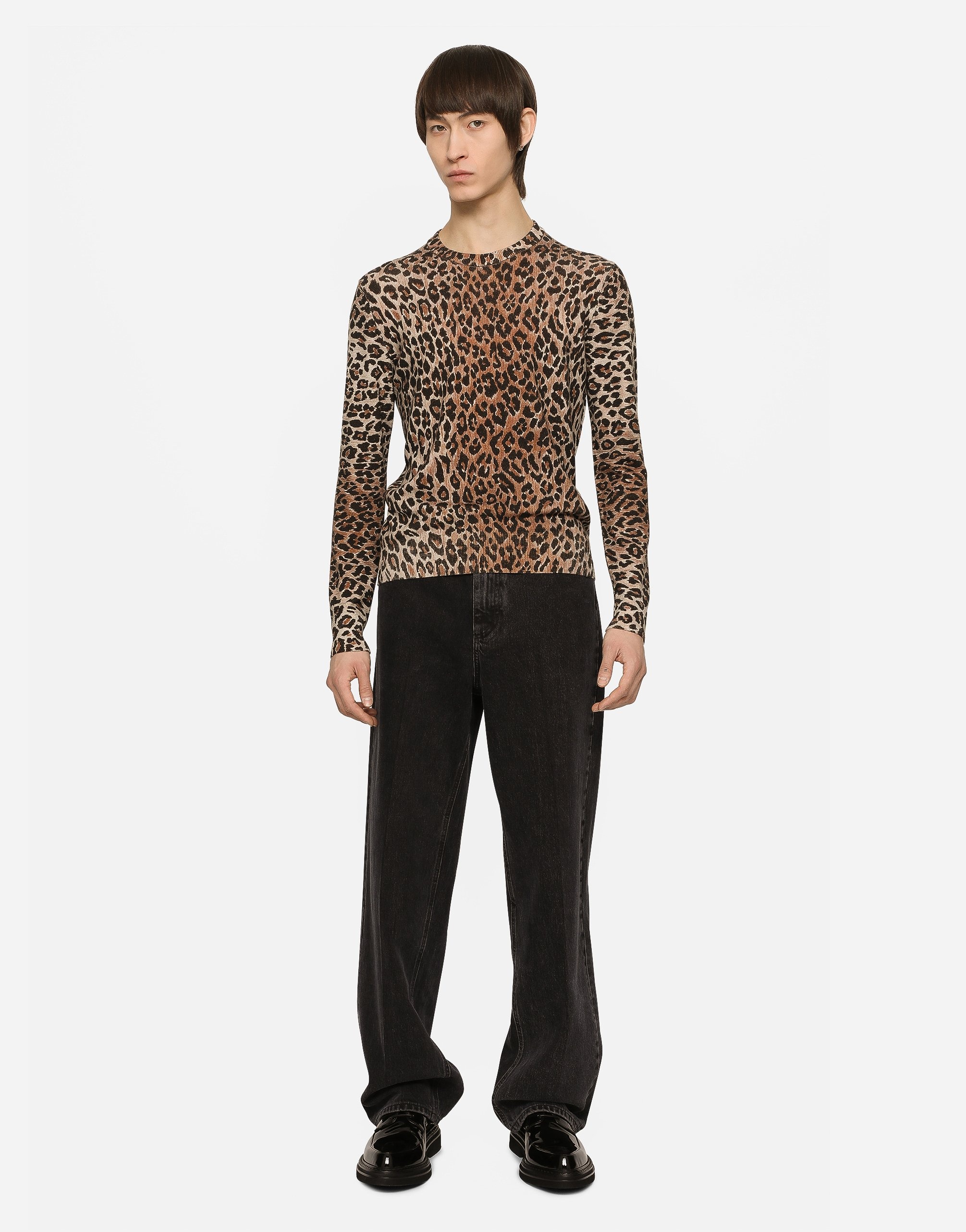 Leopard-print round-neck wool sweater - 2