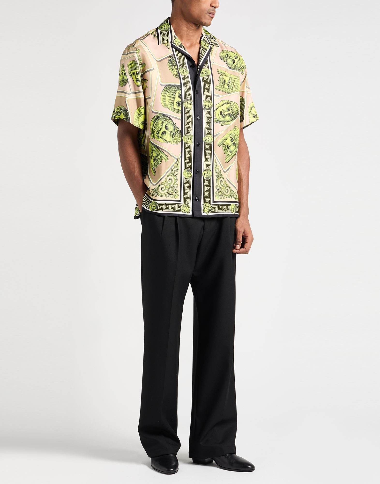 Beige Men's Patterned Shirt - 2