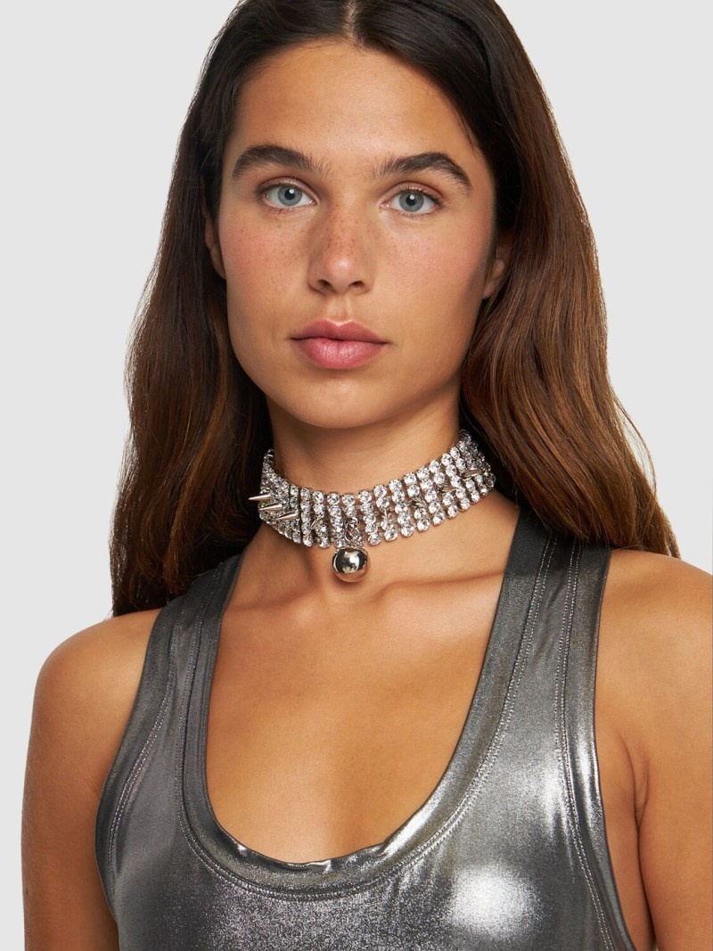 Crystal choker w/ spikes & pendant - 2