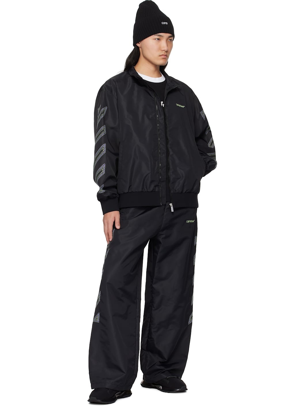 Black Diag Outl Nylon Faille Track Pants - 4