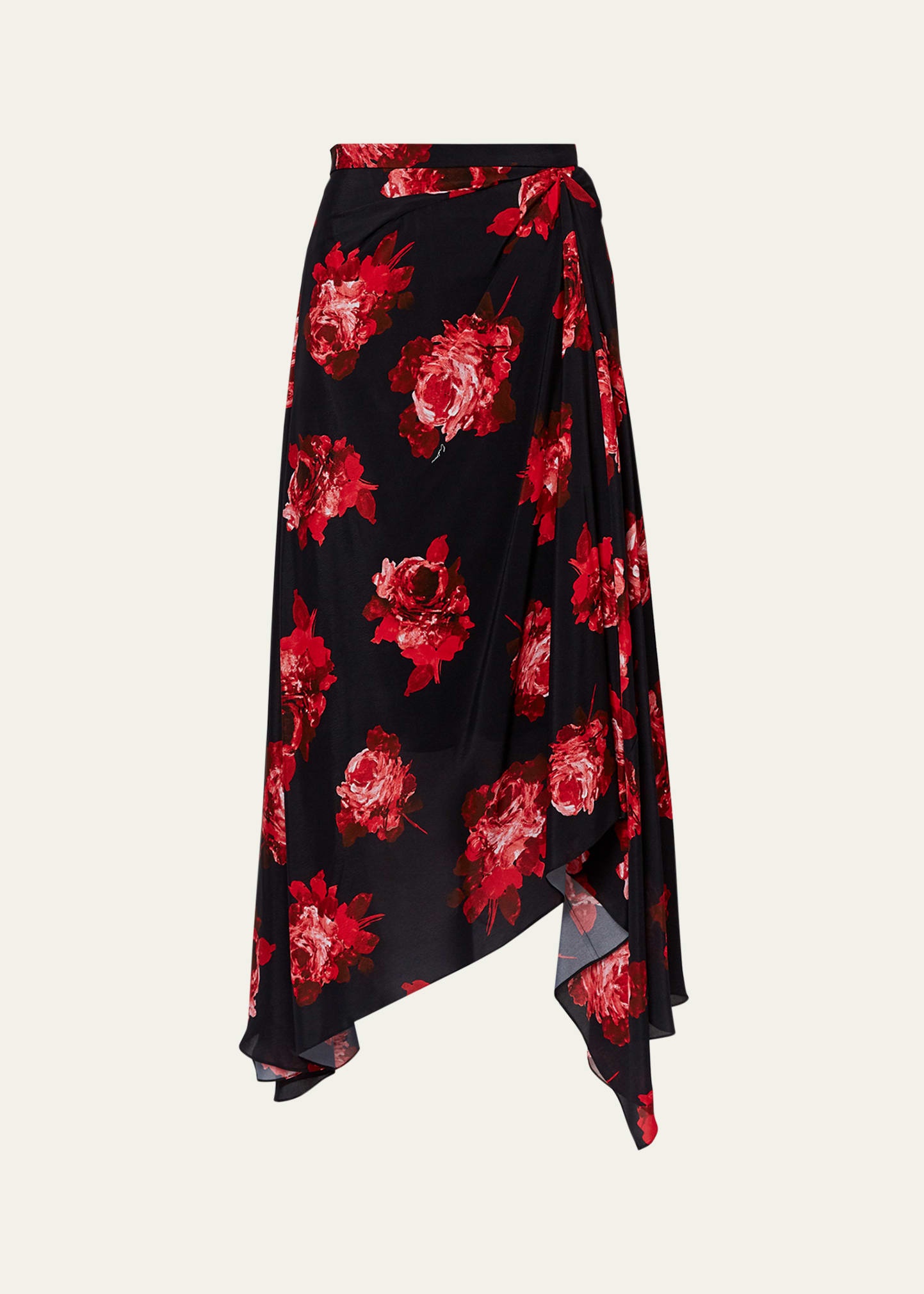 Floral Draped Asymmetric Midi Skirt - 1