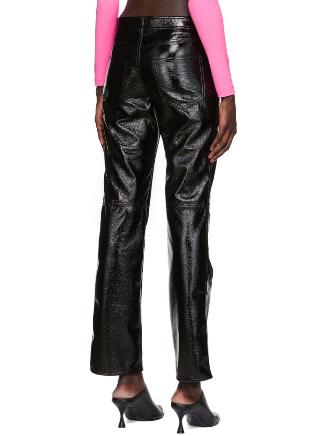 Black Crinkled Faux-Leather Pants - 3