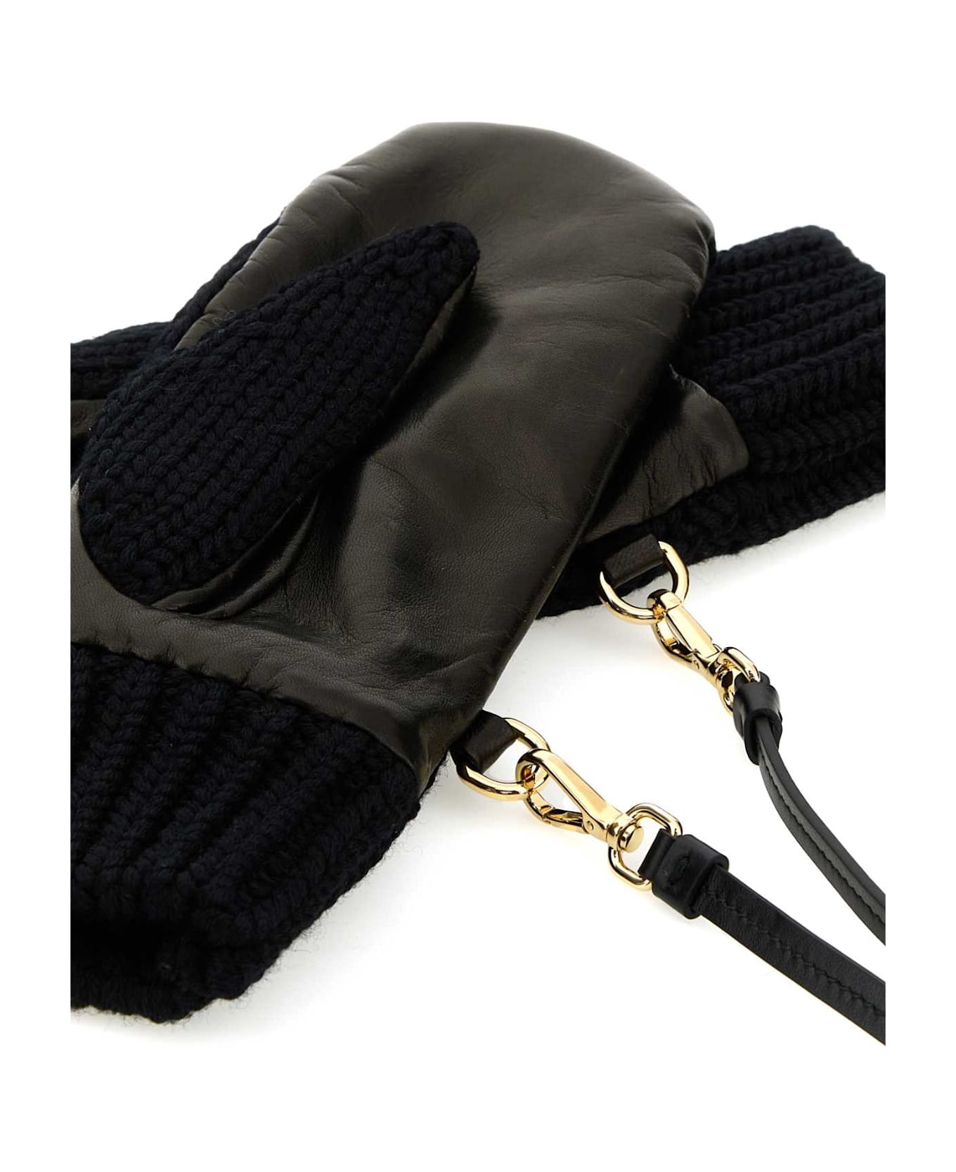Black Stretch Wool Blend Gloves - 2