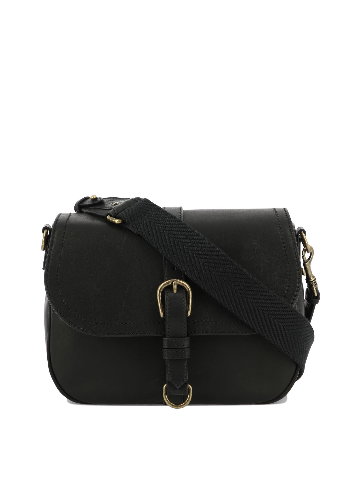 Medium Sally Bag in black leather with buckle and shoulder strap