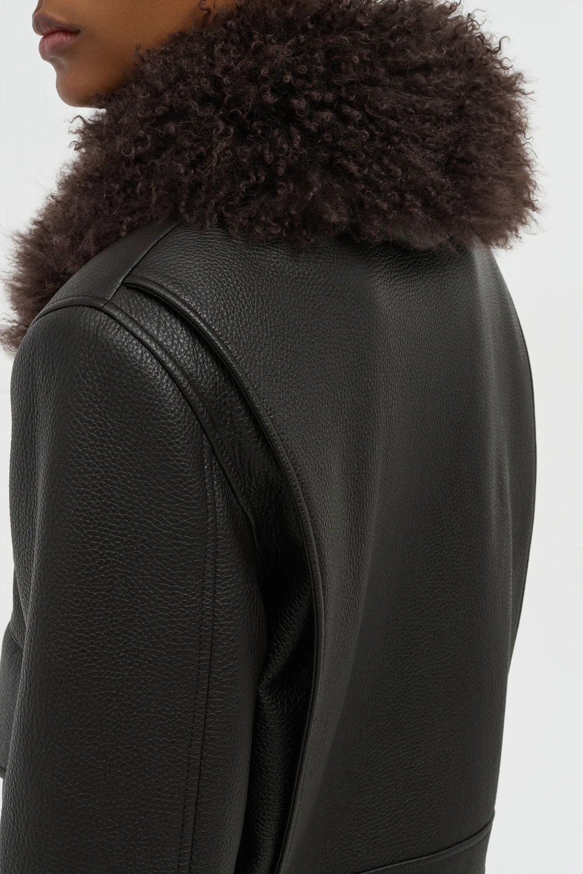 Grant Jacket in Ebony Textured Leather and Shearling - 9
