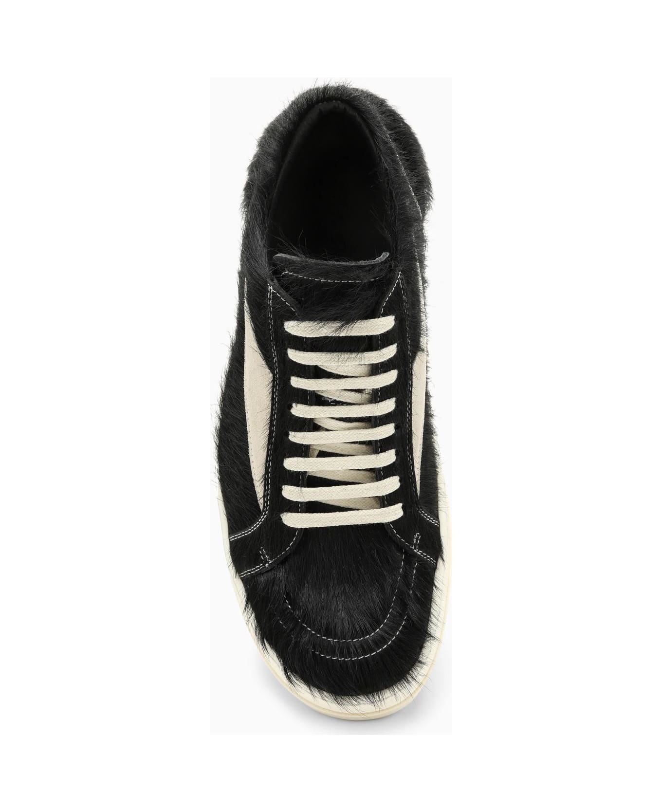 Black/white Sneaker In Leather With Fur - 3